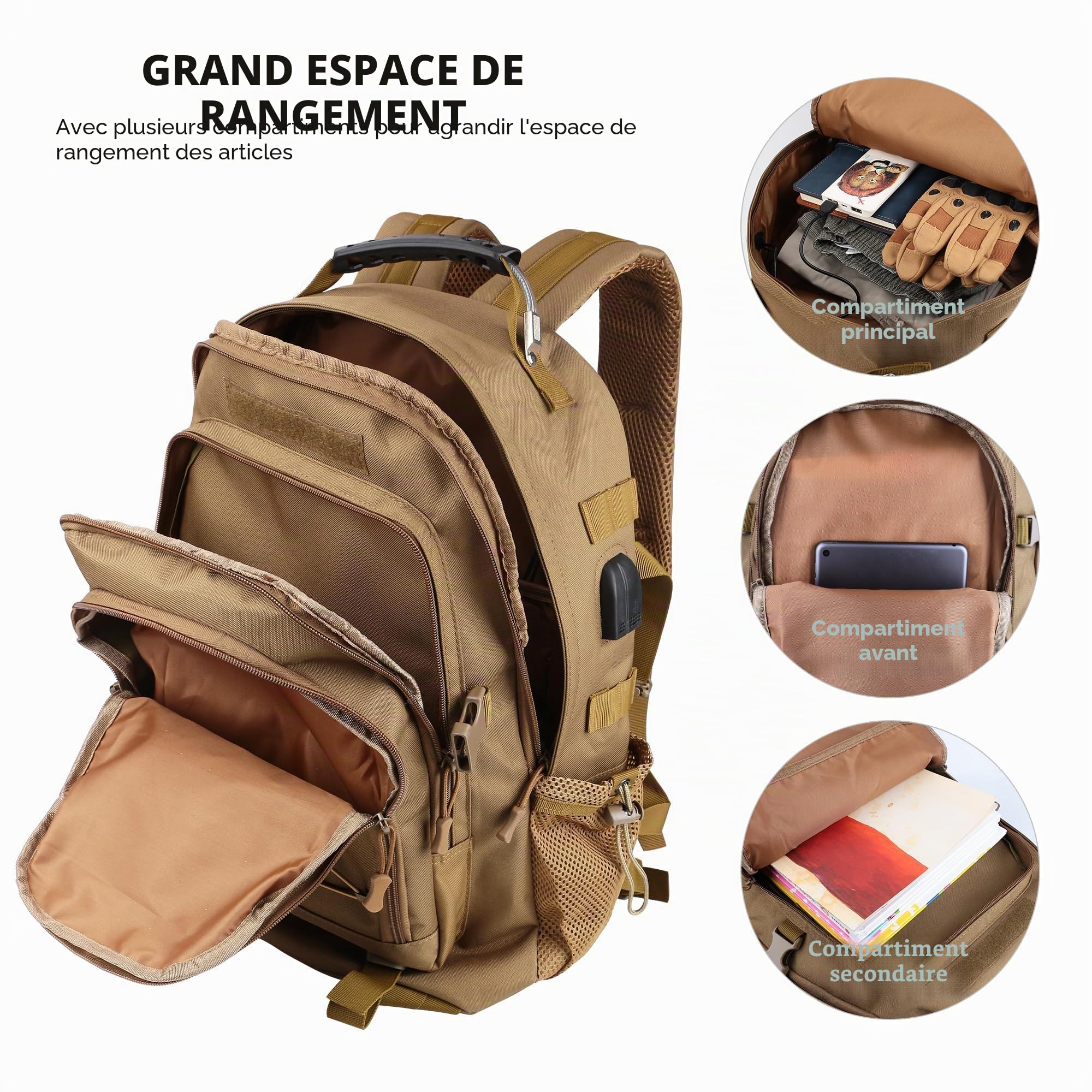 aiGear Sac à Dos Tactique, 25L / 45L / 55L Sac a Dos Voyage pour Hommes Femmes, Sac Multifonctionpour Les Sports de Plein Air Randonnée Voyage Camping