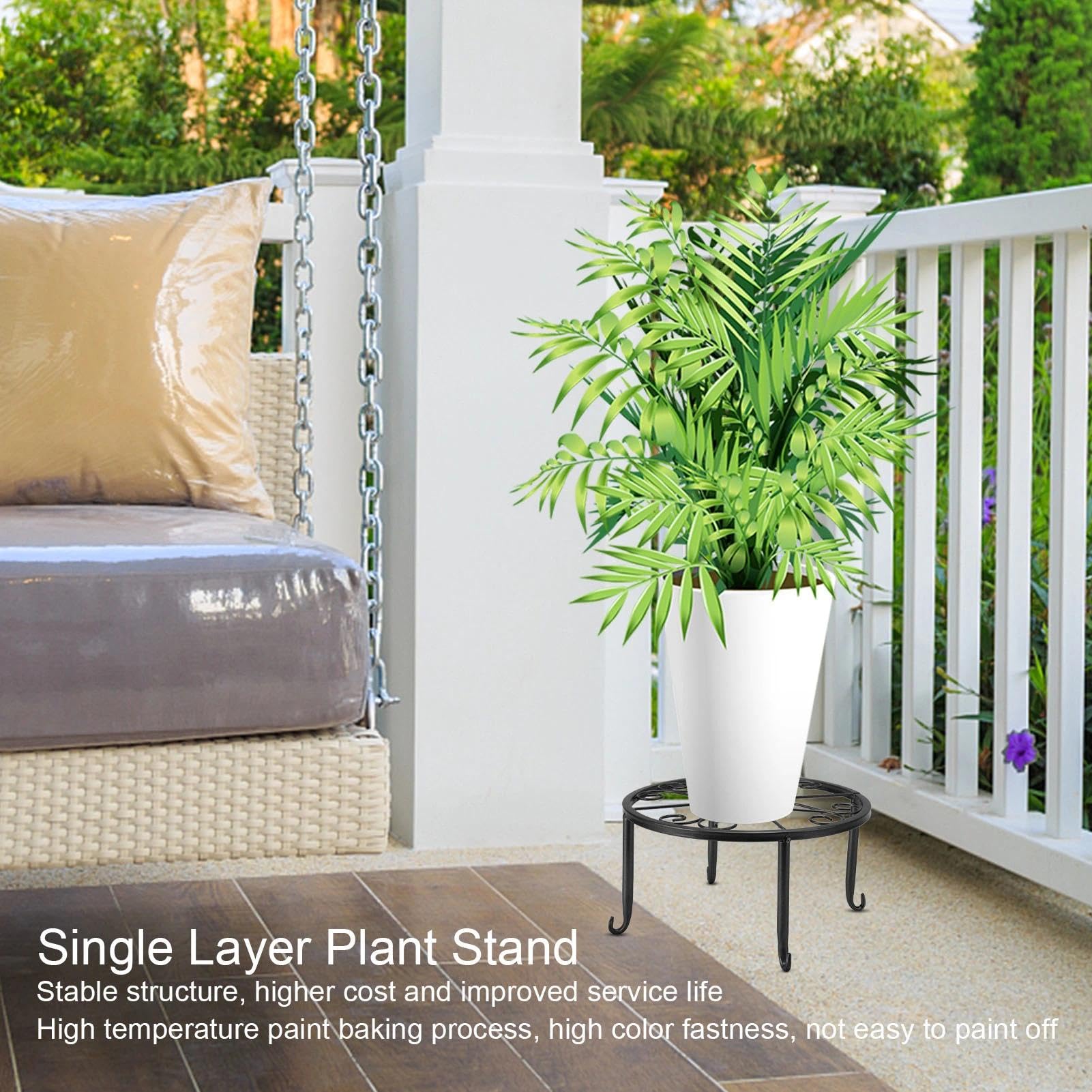 Tissting Support pour Plantes en Métal, Jardinières D'intérieur et D'extérieur, Support Robuste pour Pots de Fleurs, Support pour Plantes en Fer à Une Seule Couche, Support pour Pots(Large-Le Noir)