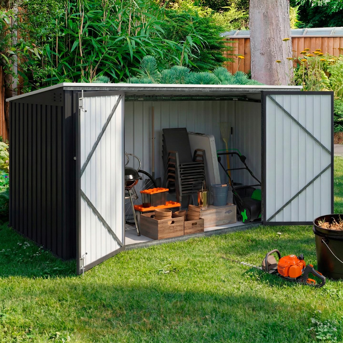IDMarket - Abri de Jardin XXL en métal Gris Anthracite verrouillable Multi-Rangement pour Stockage vélos, Outils, poubelles