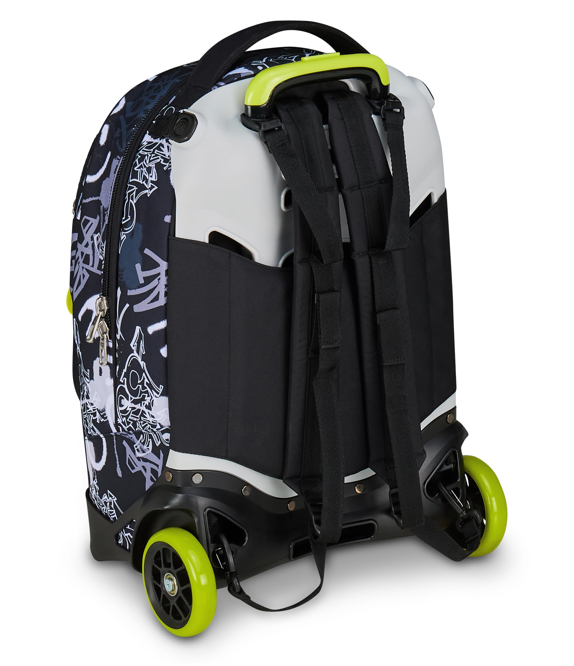 Seven Trolley Scuola New Tech Zaino Sganciabile, Triplo Uso, Doppio Scomparto, Spallacci a Scomparsa, Bambini e Ragazzi, White Scratchgrigio/giallo