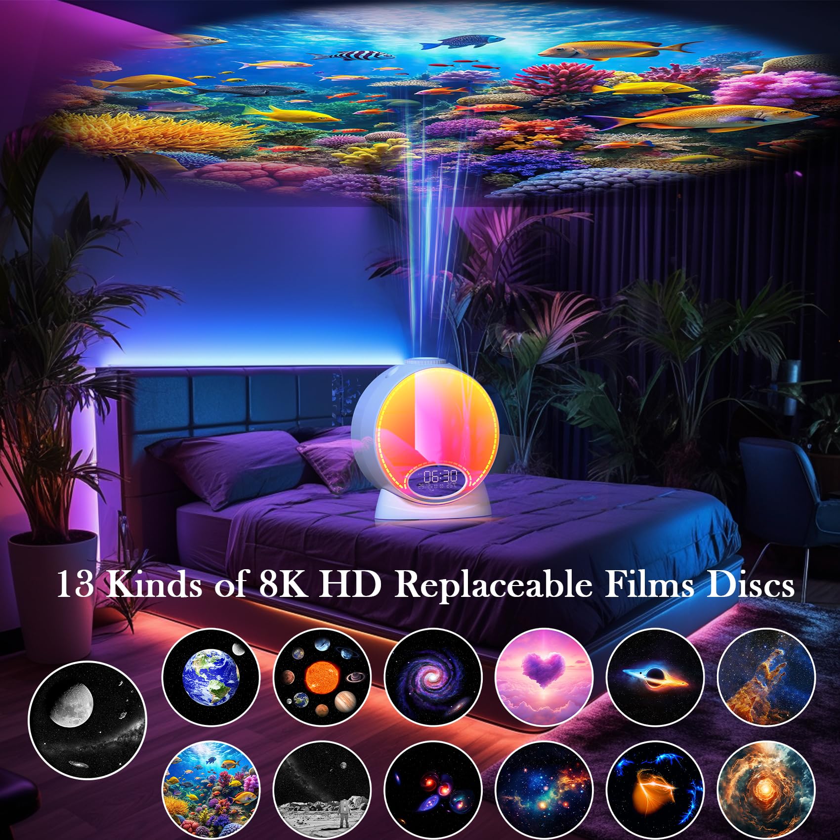 Galaxy-Projektor, 13-in-1 HD-Planetarium-Sternprojektor für Schlafzimmer, Sternprojektor, Galaxie-Licht mit Bluetooth-Lautsprecher und weißem Rauschen, Fernbedienung/Auto-Off-Timer