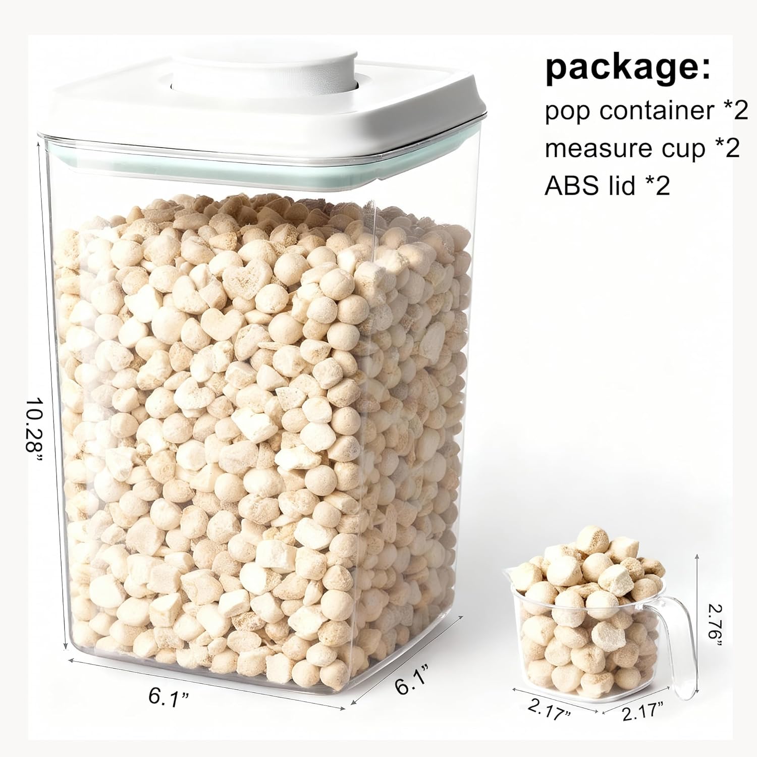 3-5 Lbs Dog-Cat Treat Container Pop Pet Food Storage Container for Kibble & Treats with 130ml / 0.13qt Measure Scoop, Stackable Pop Lid Plastic Container (4000ml / 4.2qt *2)
