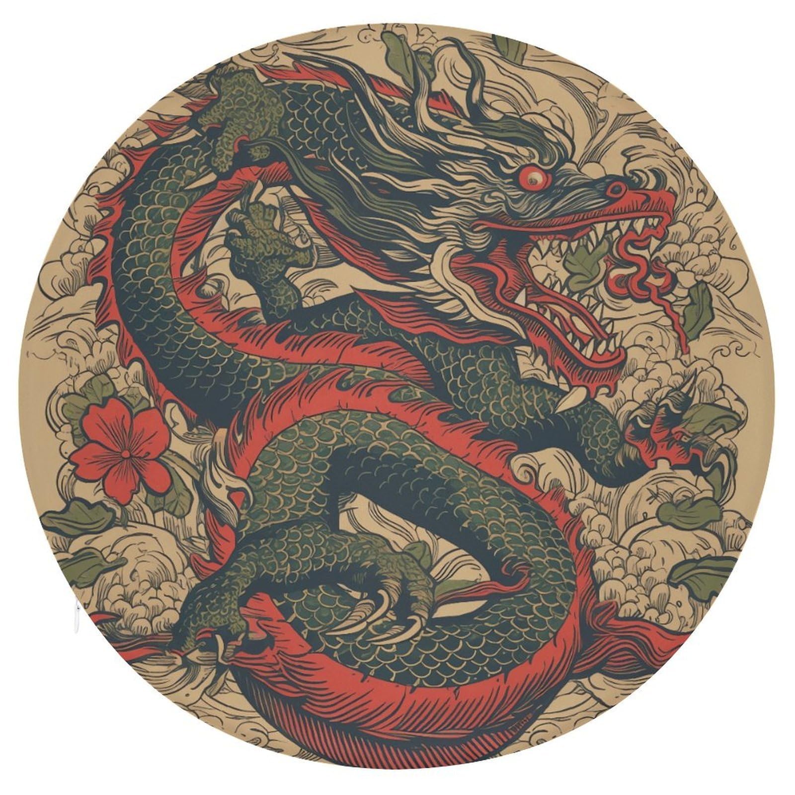 Wsoihfec Style Beige Dragon Pattern Seat Cushion Round Chair Pad