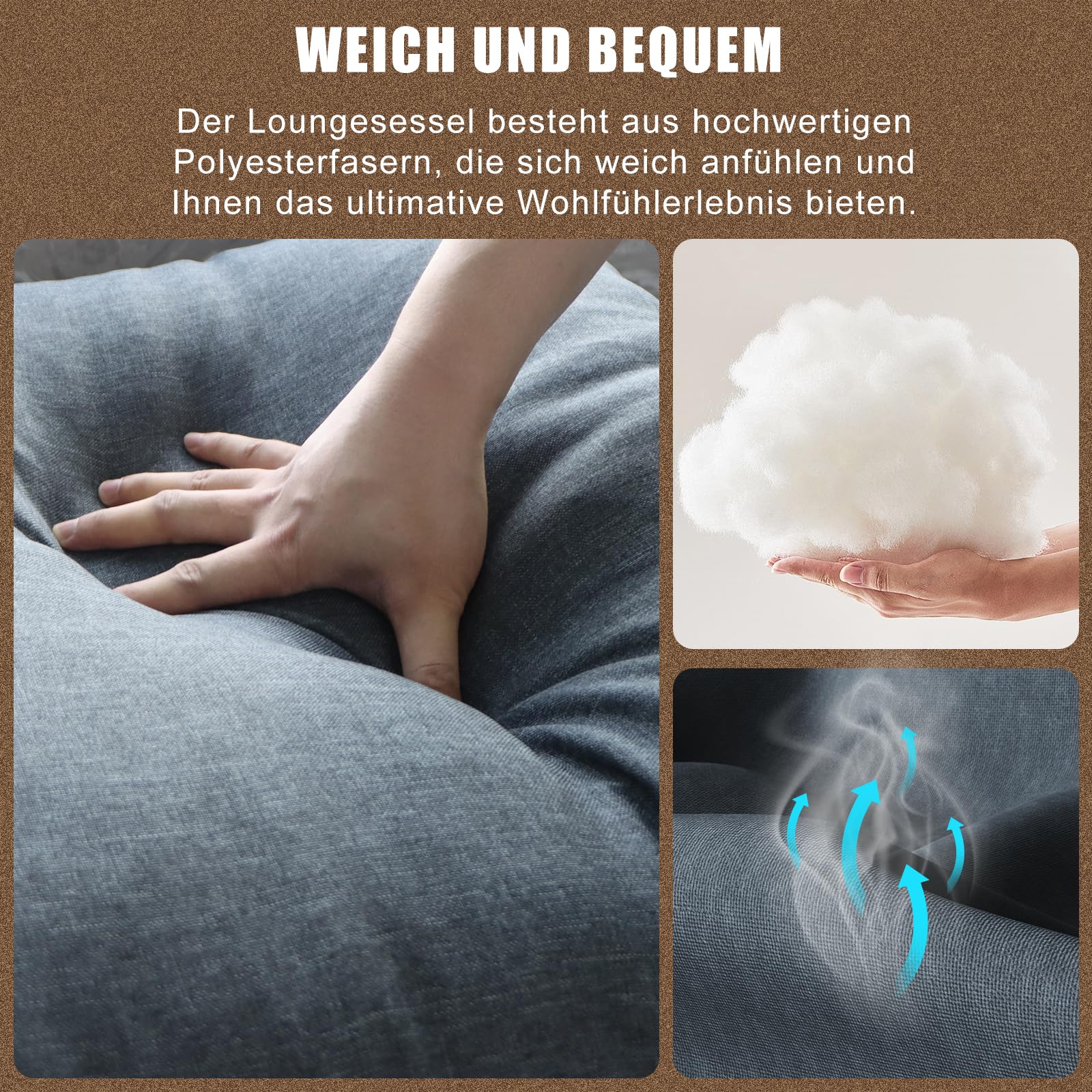 naspaluro Lounge Sessel mit Metallgestell, Moderner Sling Akzentstuhl mit Ergonomischen Kissen & Memory-Schaum, Gemütlicher Lesesessel für Wohnzimmer, Schlafzimmer, Ankleidezimmer, Dunkelgrau