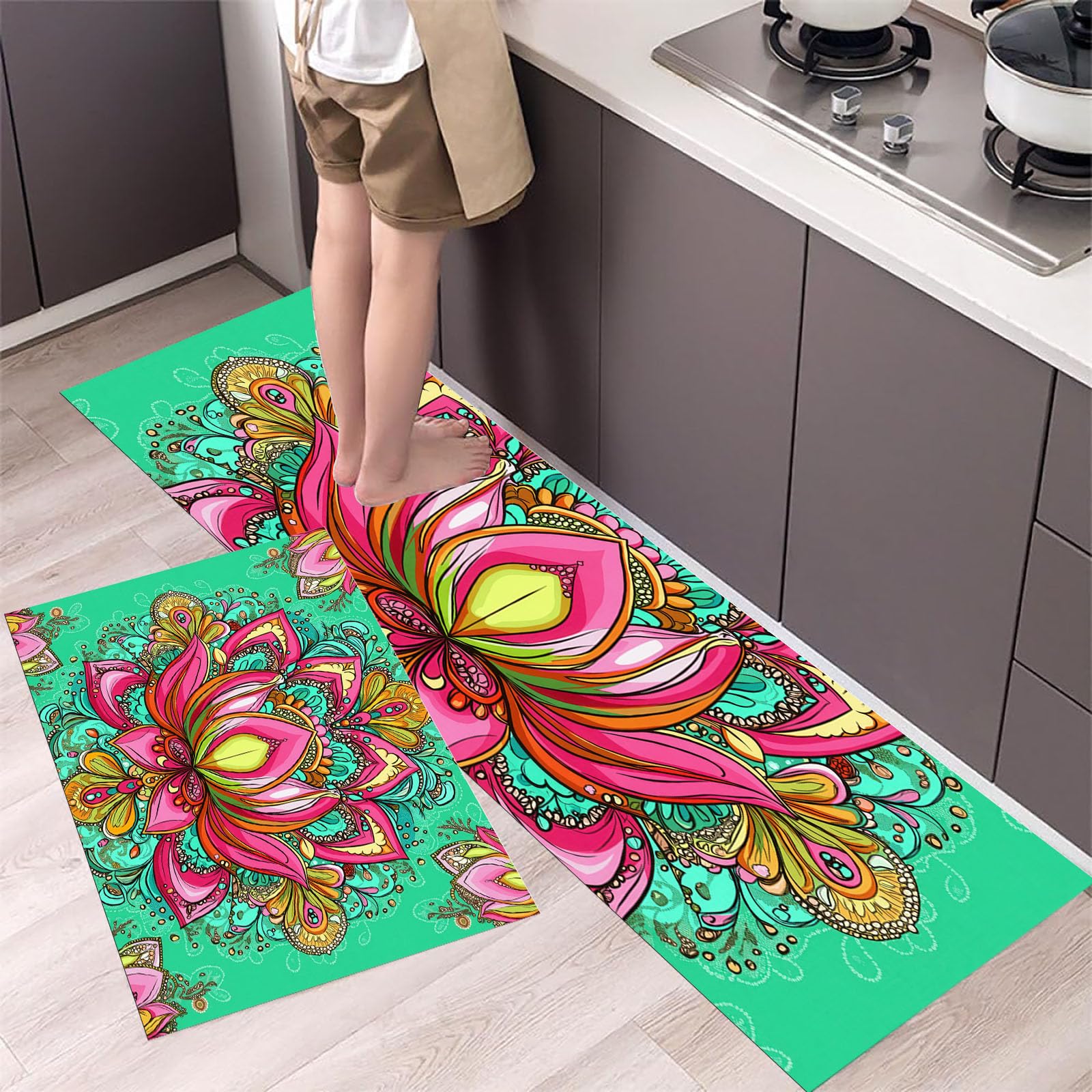 Alfombras de cocina de 2 piezas juego de tapetes bohemios 50x80 y 50x150 cm