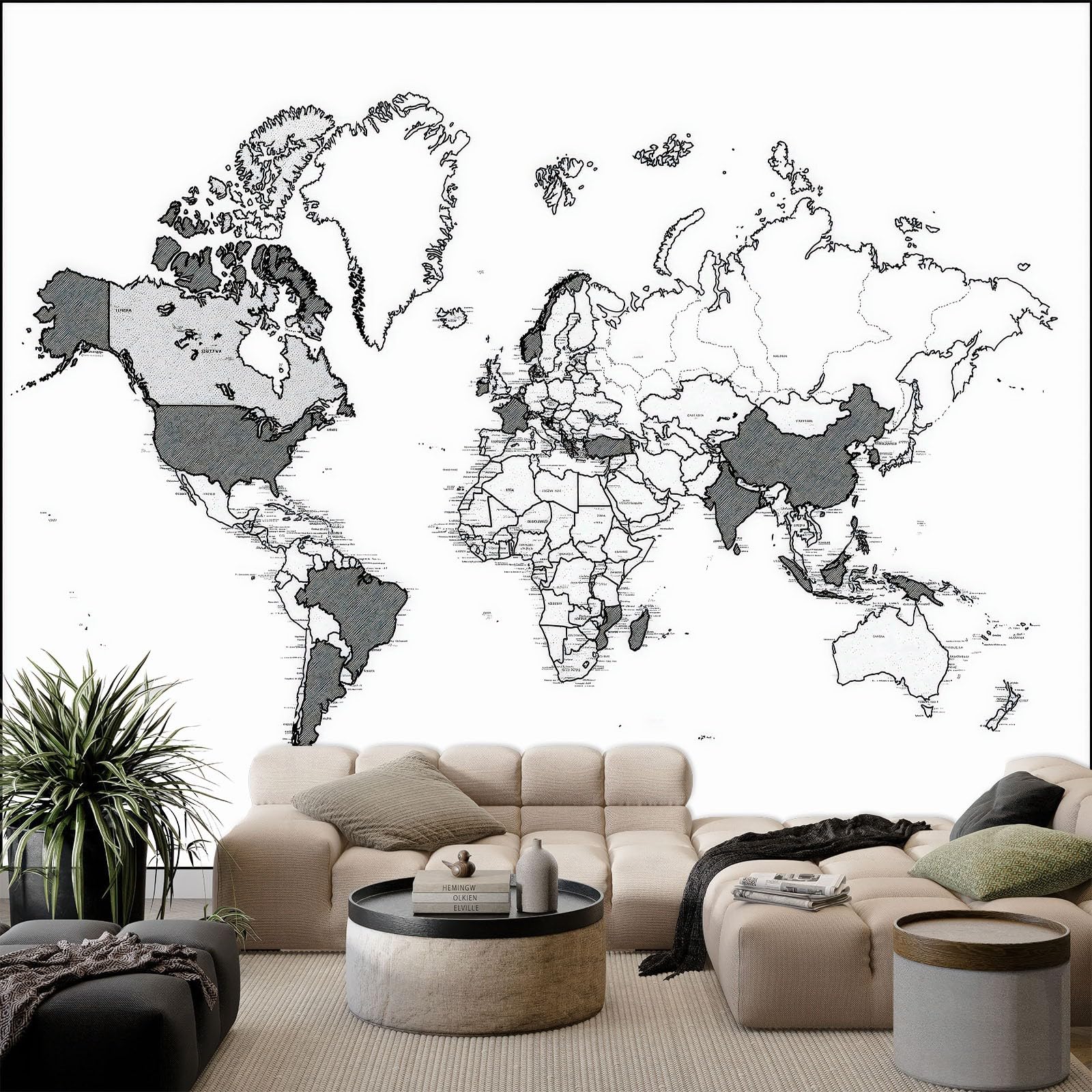 Générique Tapeta z włókniny minimalistyczna nowoczesna mapa świata - 400 x 280 cm panoramiczna tapeta biała gobelin plakat gigantyczne ściany sypialnia sypialnia dekoracja salonu
