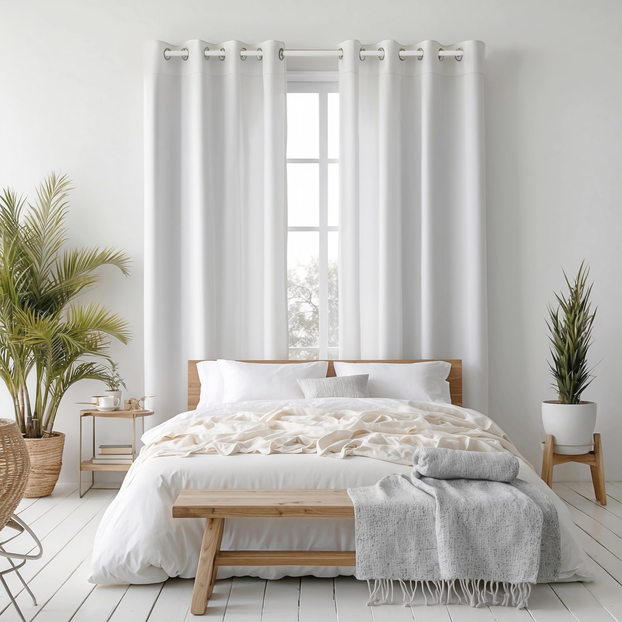 Cozyor Praktisches Set ohne Bohren: 2X Vorhang + 1x Klemmstange 70-120 cm + 2X Raffhalter mit Magnet Blickdicht, als Raumteiler, Fenster & Tür Weiß Thermovorhang 160x135cm