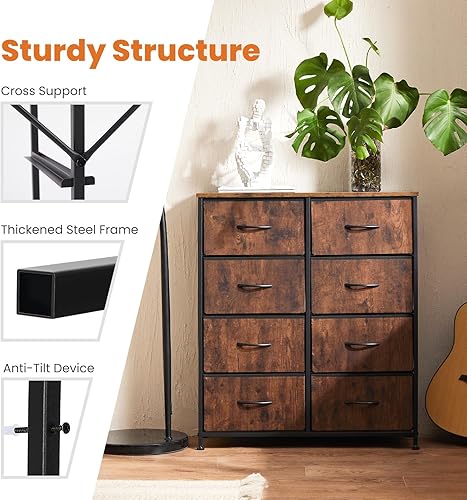 Miniatura 6 de Sweetcrispy Cómoda de 8 cajones para dormitorio, muebles de habitación de niños, torre de pecho alto, unidades organizadoras de almacenamiento para