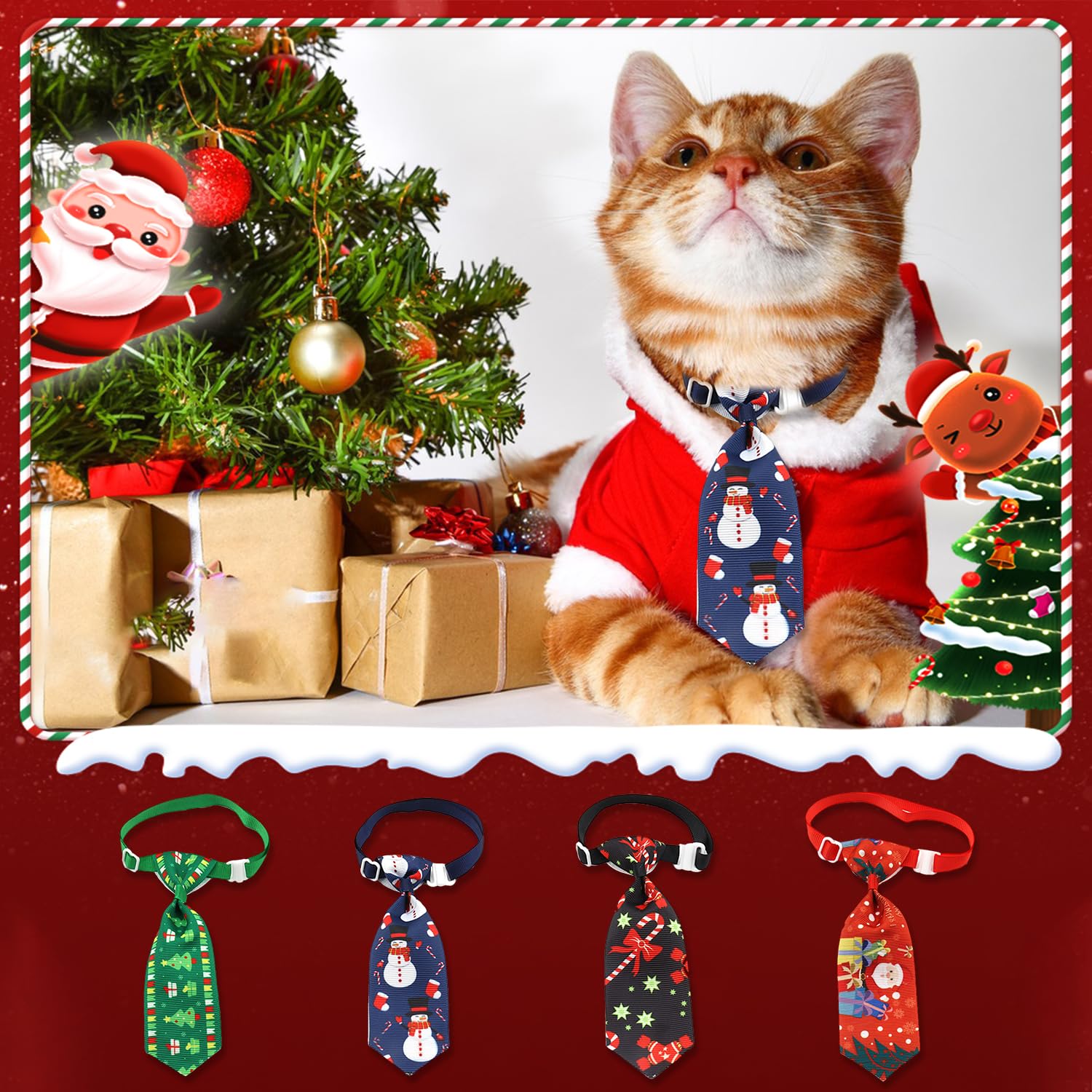 HAICN 4Pieces Christmas Pet Tie Neckties Novelty Adjustable Pet Bow Ties Neckties Xmas Pet Grooming Accessories for Kitten Puppy - Image 3