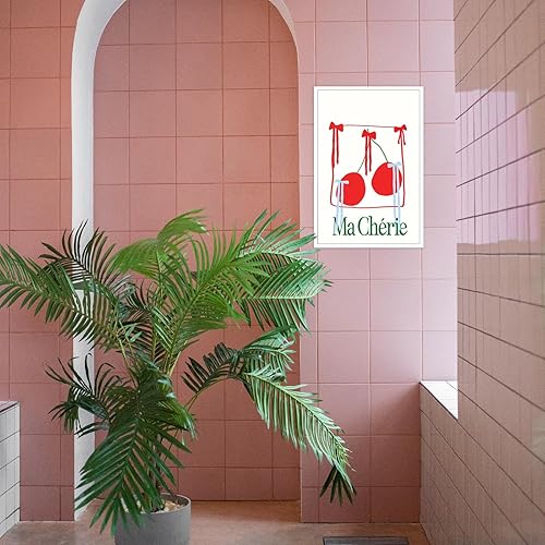 Miniatura 3 de HQPCNGZ Pósteres de moda de Ma Cherie de los años 70, diseño retro de cinta roja, lazos de cereza, arte abstracto minimalista para sala de frutas,