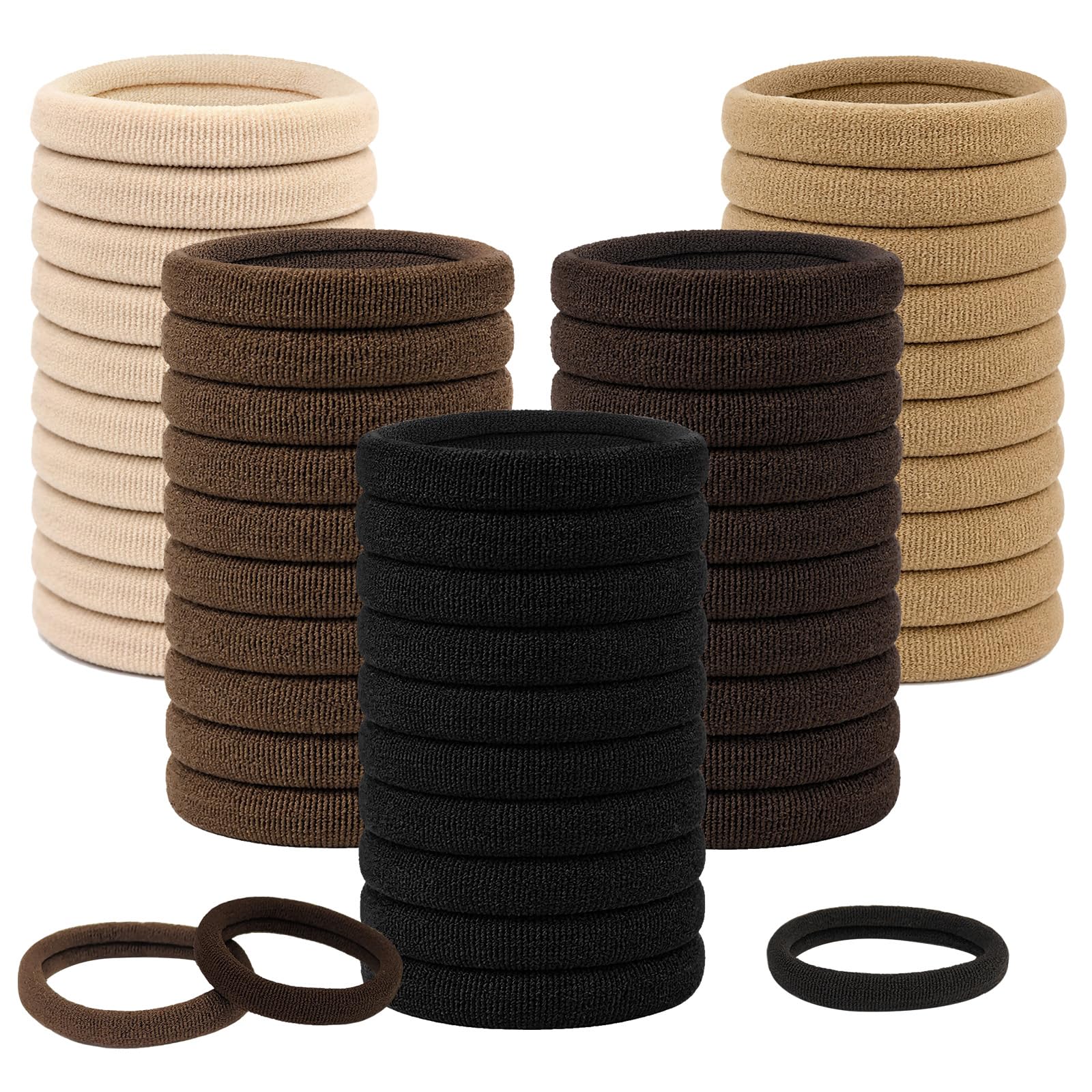 Elastic Hair Bands, 50 Pcs Seamless Thick Hair Ties, High Elasticity No Damage Hair Bobbles for Thick/Thin Curly Hair, Ponytail Holders for Women and Girls, Neutral