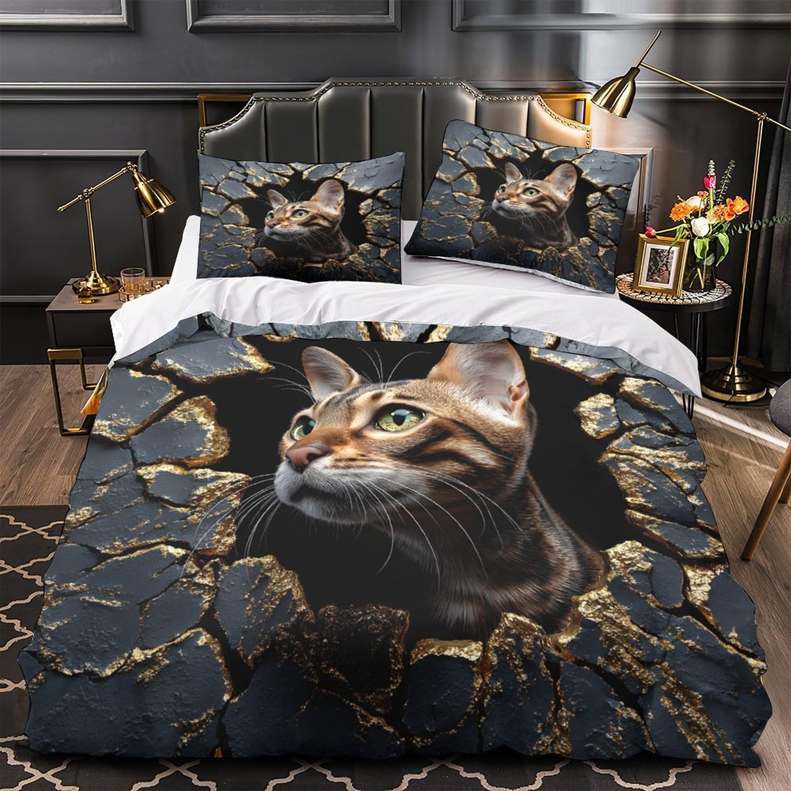 Housse de couette microfibre ultra douce et résistante motif forêt 3D King
