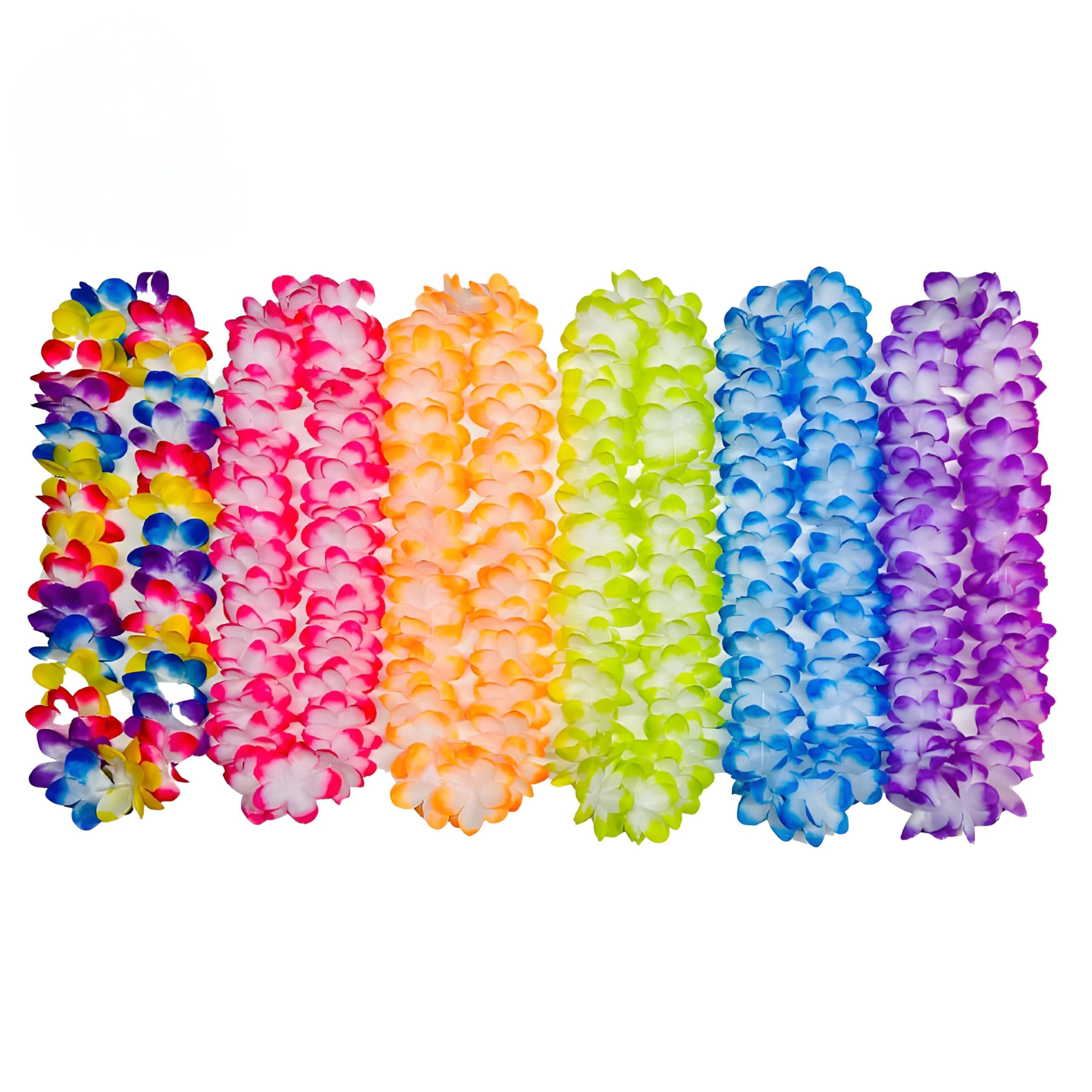 6 Pack Crafts Hawaiian Flower Leis Garland Necklaces, 105 cm Length, Multi-Coloured, For Holiday Tropical Party Decorations Beach Theme Party Supplies Hawaiian Fancy Dress Accessories, For Adults Kids