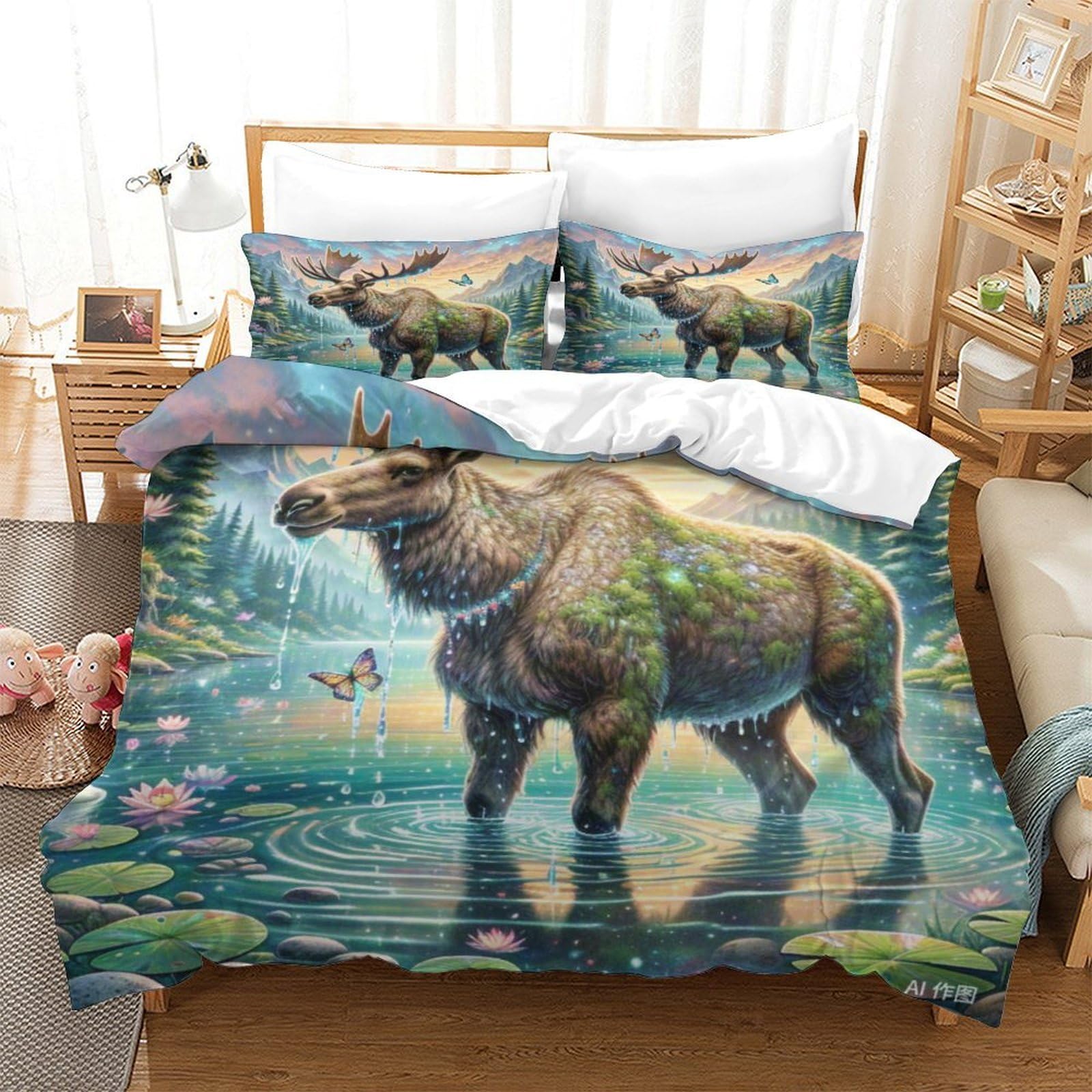 Parure de lit Mouse imprimé 3D en microfibre 220x240 cm avec taies d'oreiller