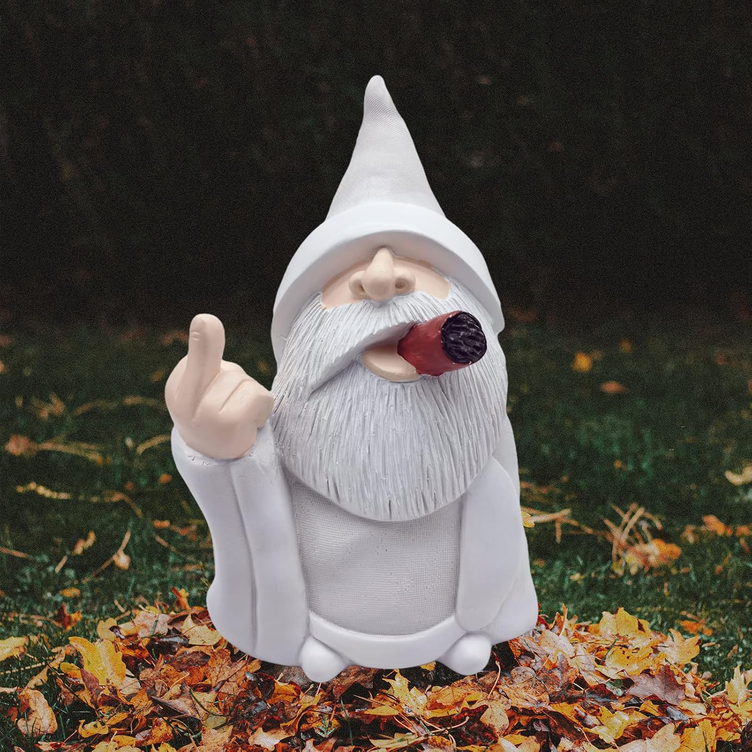 MINICAR Large 10'' Tall Funny Smoking Garden Gnome with Middle Finger, Paintable Naughty Wizard Statue Outdoor Decor Inappropriate Knome Figurine for Outside Yard Decoration Gift