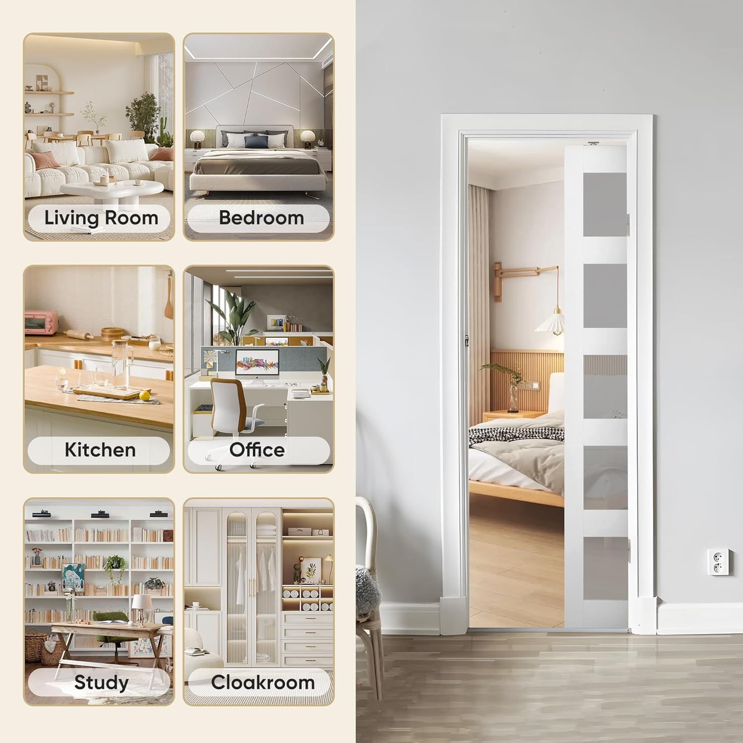 BARNSMITH 5FT Pocket Door Kit, Pocket Door Hardware 56.75", Durable Pocket Door Track with White Rollers, Easy to Install Pocket Door Hardware Kit, for 24"-30" Wide Doors