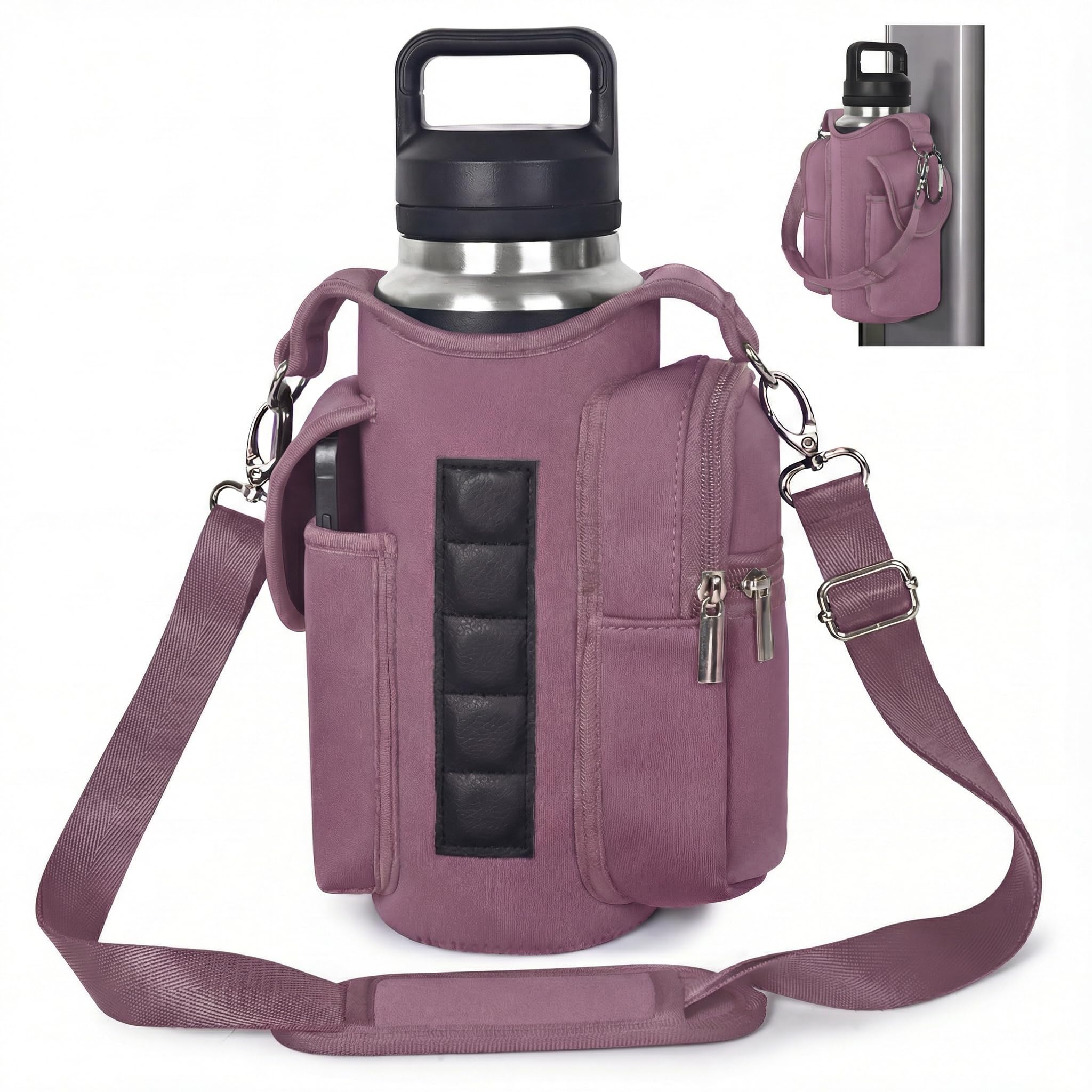 Hnycsir Magnetic Gym Tote Bag Case, Neoprene Water Bottle Holder Bag Carrier Fits 18-40oz Owala Yeti Hydro Flask, Men Women Workout Gym Accessories Organizer Pouch with Phone Pockets (Dusty Mauve)