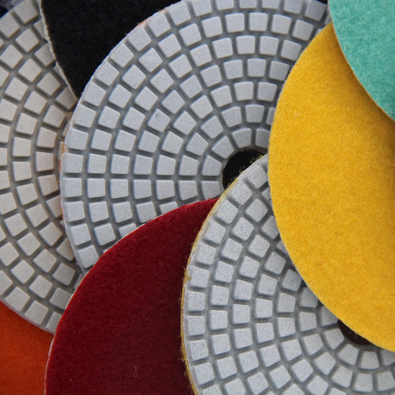 Easy Light 4" 7 Pcs 7 Step Diamond Wet Polishing Pads Grit 50-3000# for Stone