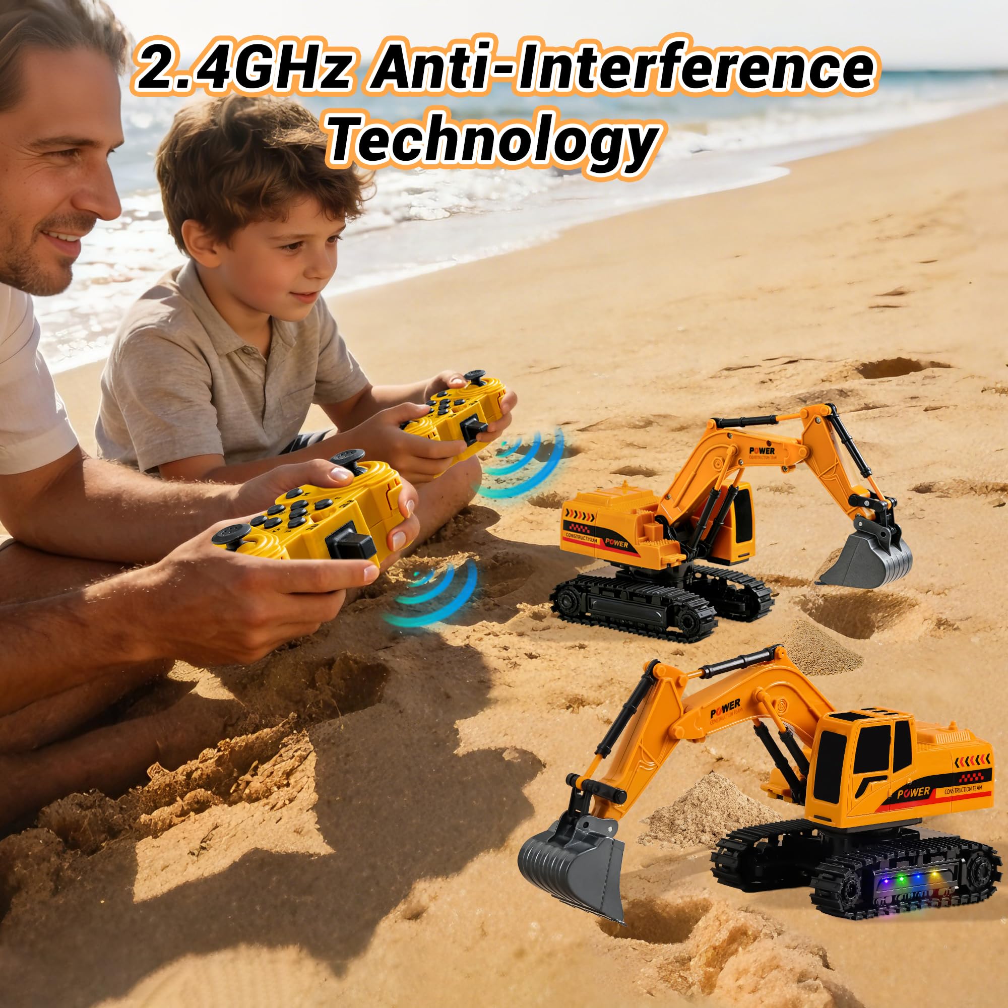 Ferngesteuerter Bagger Spielzeug 12-K Mini RC Bagger | Bagger mit 2 Batterien & Metall Eimer Lichter Geräusche RC Bagger Baufahrzeuge Spielzeug für Jungen 3+ Jahre alt