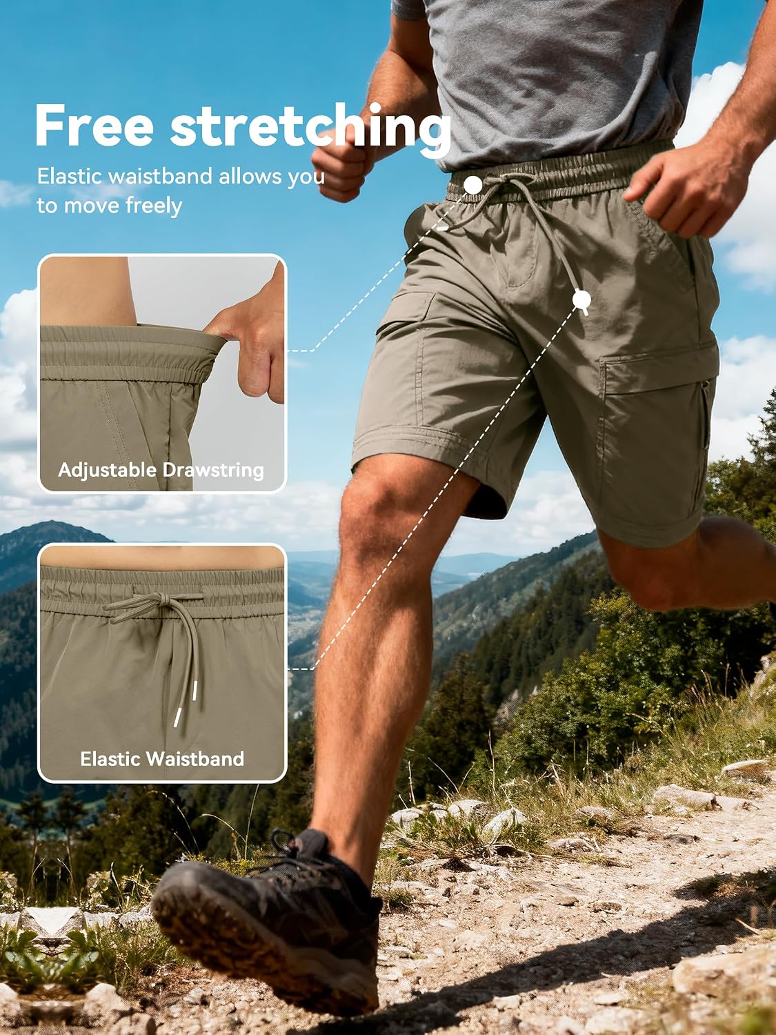 Men's Hiking Cargo Shorts Quick-Dry Lightweight Durable Outdoor Athletic Running with 6 Pockets for Work Casual Golf, 32W Olive-Green