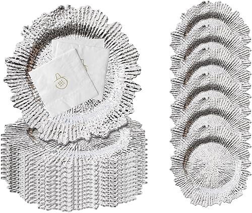 CeRaBuRET Paquete de 24 platos de carga, cargadores redondos de plástico con diseño de arrecife de flora para platos de cena, boda, fiesta,