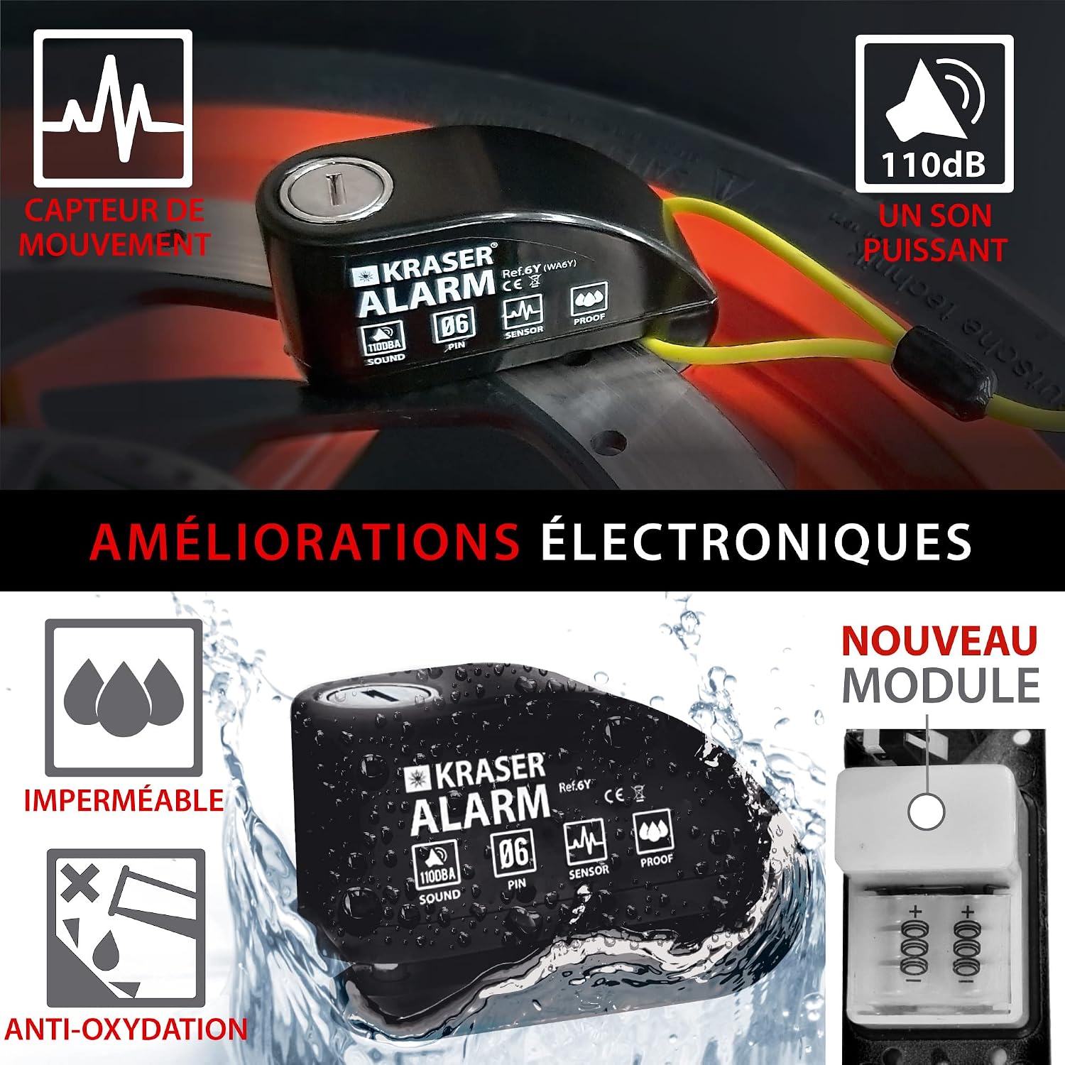 KRASER 6Y Antivol Moto, Bloque Disque Alarme 110db, Renforcé, 3 clés (2 autres) Serrure Ha - Mise en situation et utilisation