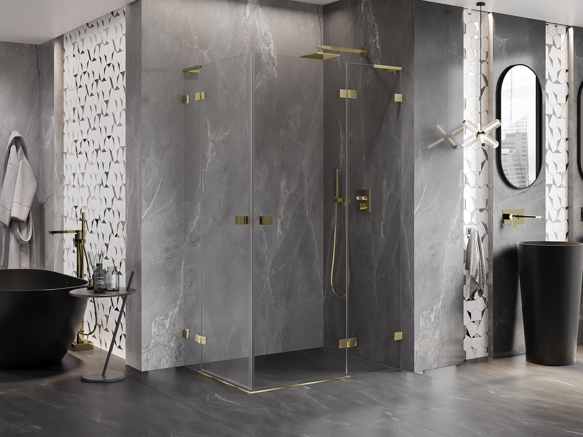 Mexen Lunar L Duo Box Doccia Apertura Destra 110x85 Trasparente Oro