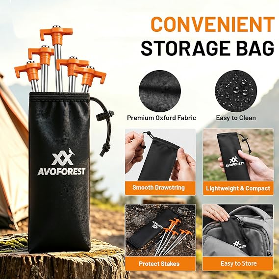 Tent Pegs AVOFOREST Pegs Sturdy Camping Tent Accessories Long and Robust Pegs Ideal for Normal and Hard Floor 18 cm (Orange 12 Pieces)