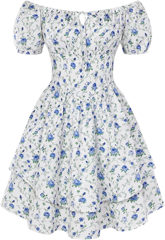 Scarlet Darkness Floral Corset Dress Summer Dresses for Women Girls 2026 Short Milkmaid Sundress with Pocket Pink Floral 2XL