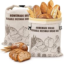 2 Pack Reusable Beeswax Bread Bags for Homemade Bread, Sourdough Bread Bags, Beeswax Linen Cotton Sourdough Bag, Food Storage Bags, Freezer Safe Airtight keep fresh, Eco-Friendly Zero Waste