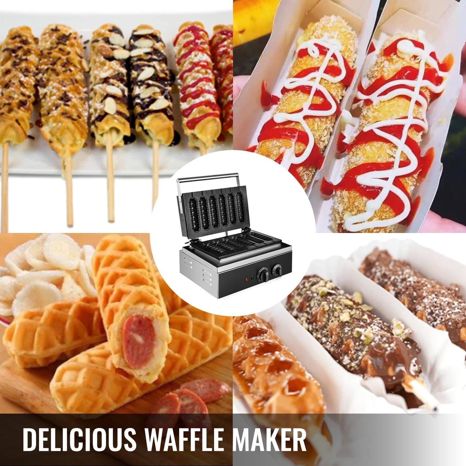 Frytkownice, 6 sztuk elektryczna gofrownica do robienia kiełbasek nieprzywierająca patyczek lizaków Muffin chrupiąca francuska kukurydza maszyna hot-dogów kuchnia urządzenia domowe