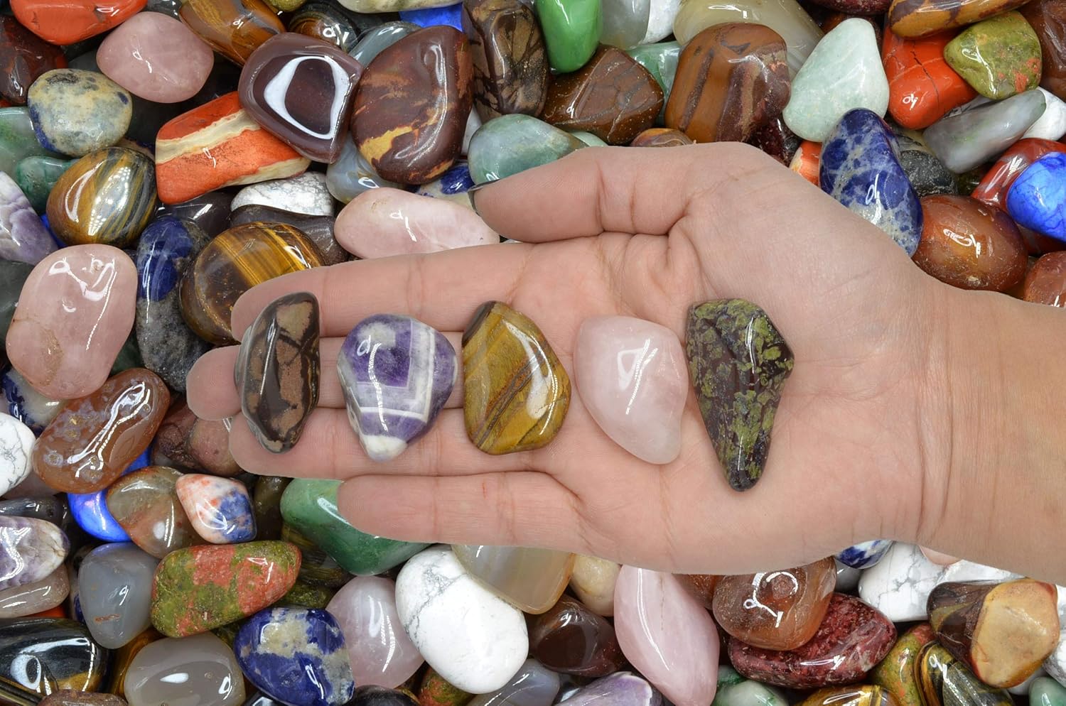 Fantasia Materials: RARE Assorted Tumbled Stone Mix from Africa - Bulk Polished Gemstone Rock Supplies for Crafts, Reiki, Crystal Healing and More! (Size #7)