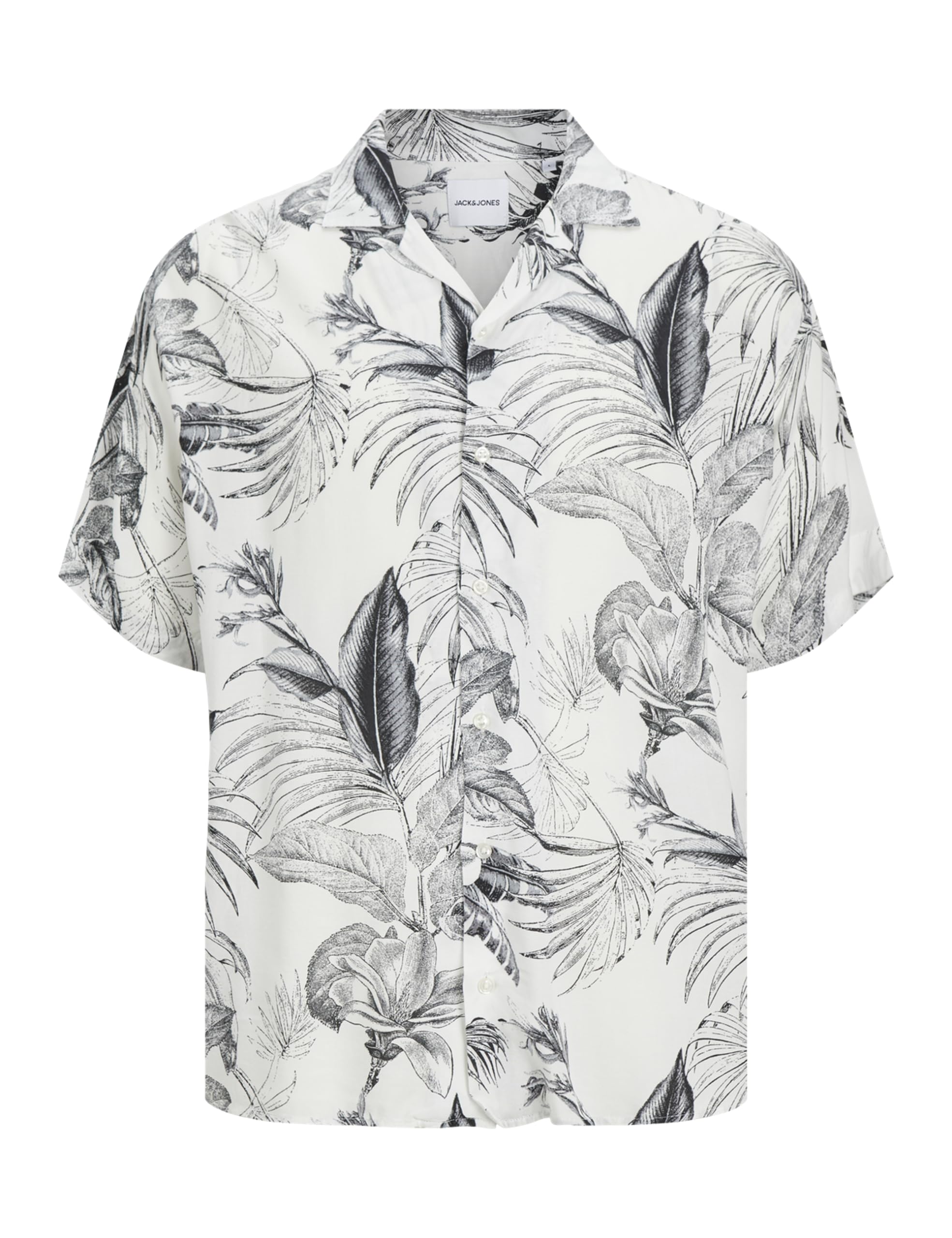 JACK & JONES JJGURU Monochrome AOP Resort Shirt SS, Cloud Dancer, S