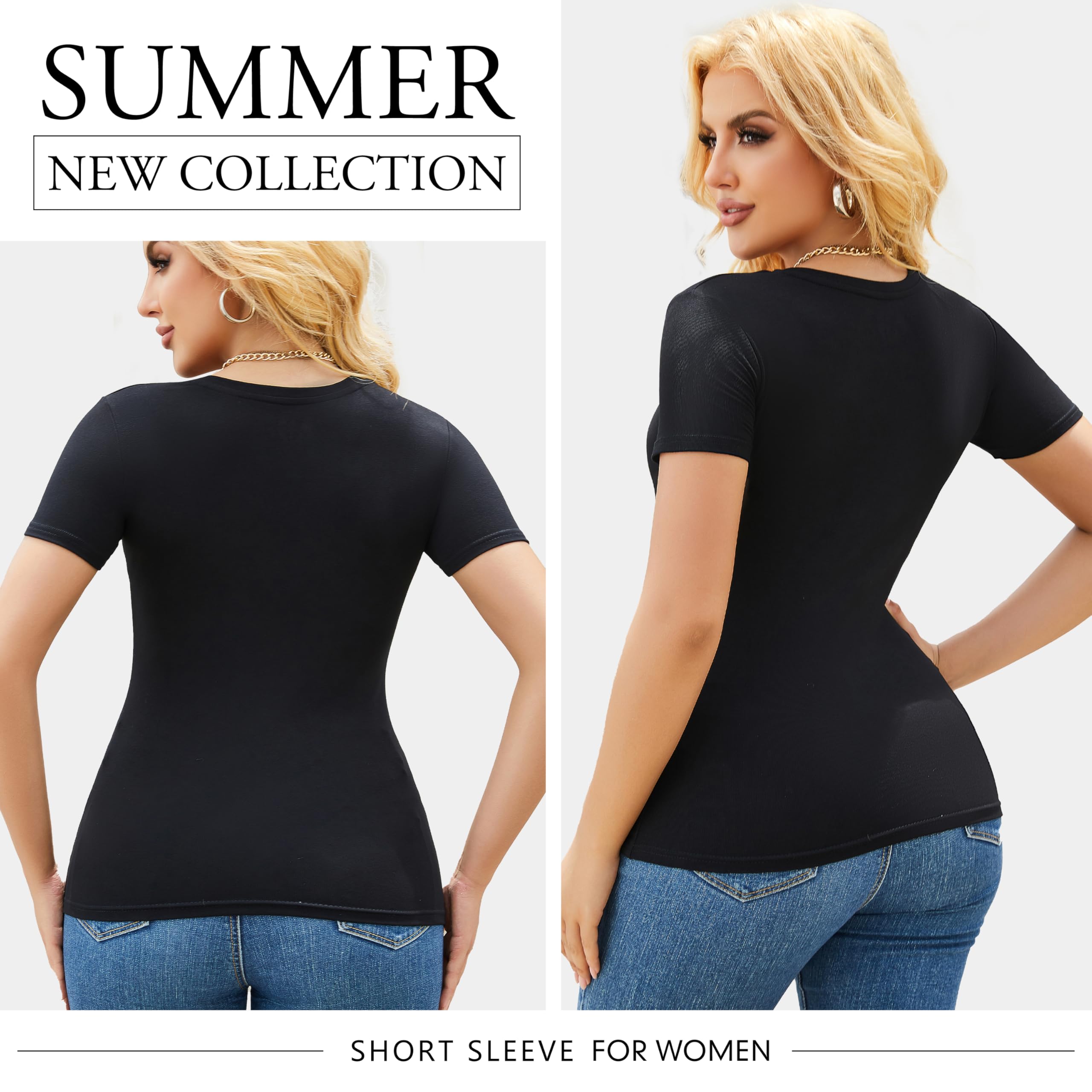 5pcs Women's Ribbed Short Sleeve Slim Fit T Shirt Crew Neck Bodycon Crop Tunics Going Out Tops