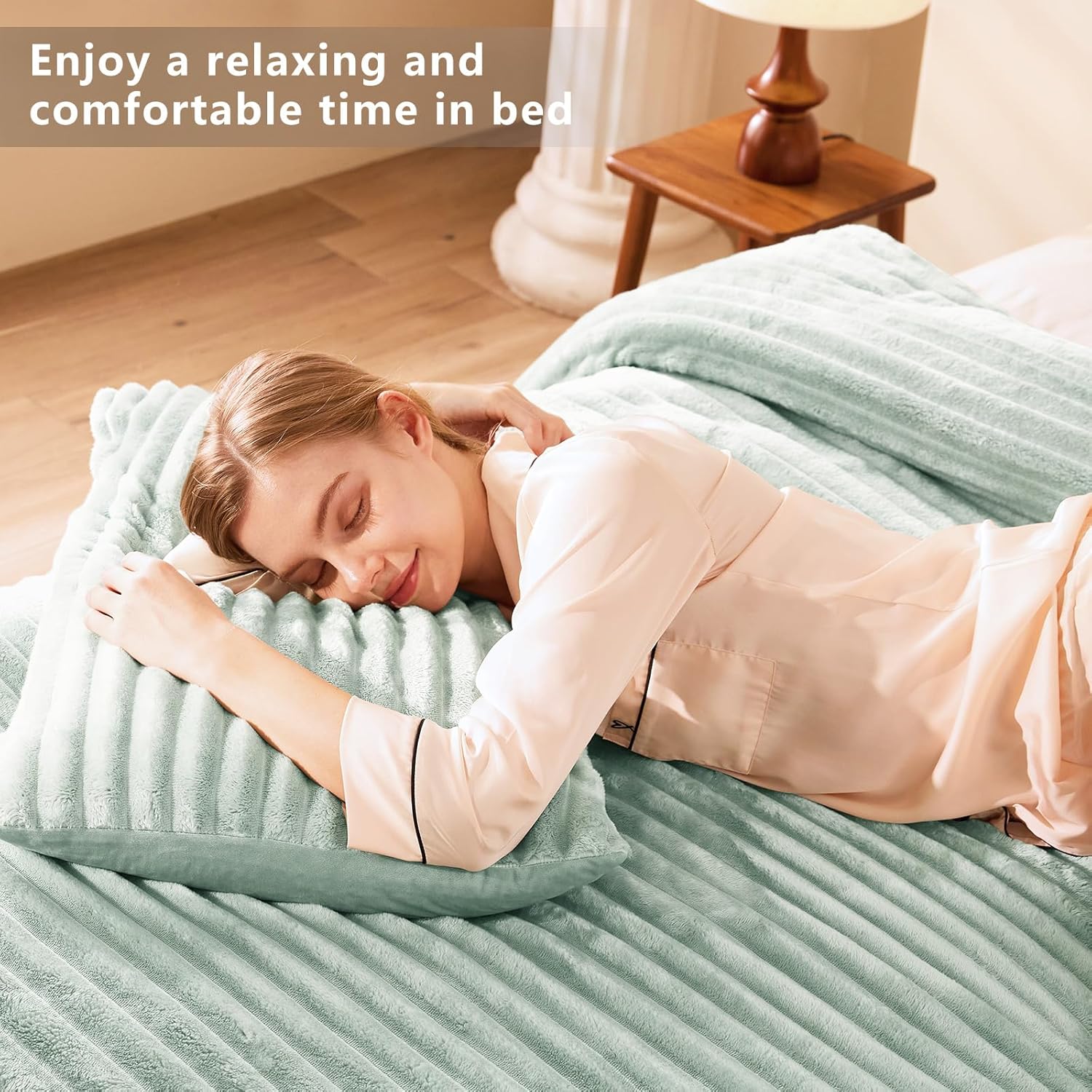 CozyLux Fluffy King Size Comforter Set - Super Soft Faux Fur Sage Green Comforter King Size, Winter Warm Fleece Bedding Set, 3 Pieces Plush Fuzzy Bed Set (1 Shaggy Comforter, 2 Pillowcases) - Image 8