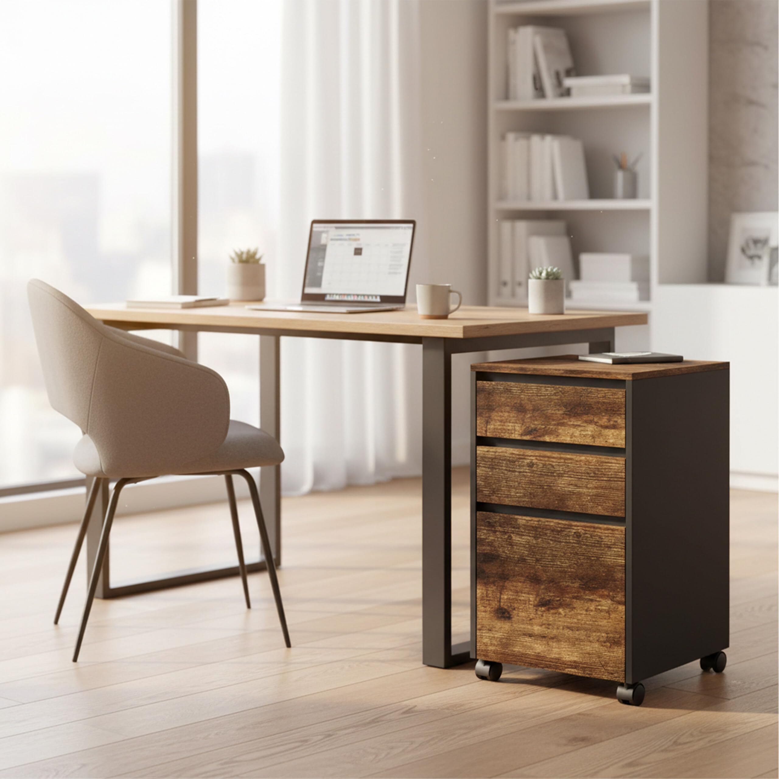 Relaxdays cassettiera con Ruote, 3 cassetti, 1 cassetto sospeso per A4, AxLxP: 70 x 40 x 40 cm, Nero/Marrone
