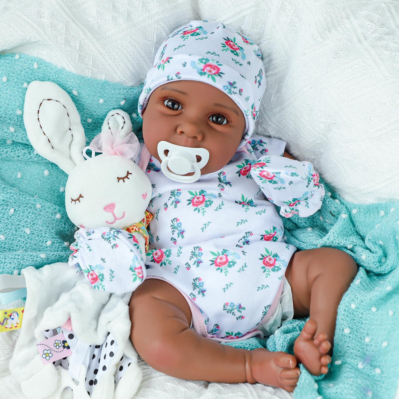 SCOM Reborn Baby Dolls Black Girl - 20 Inch Lifelike Newborn African American Reborn Doll with Realistic Features for Kids Age 3