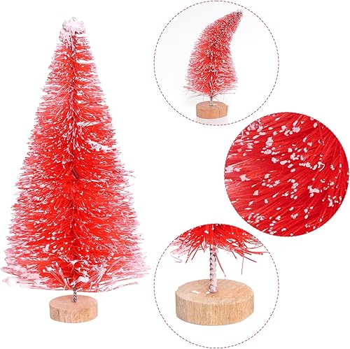 Miniatura 3 de Yookat 51 mini pinos artificiales con base de madera, árboles de sisal para botellas, árboles de colores surtidos y cajas de ciervos, nieve de