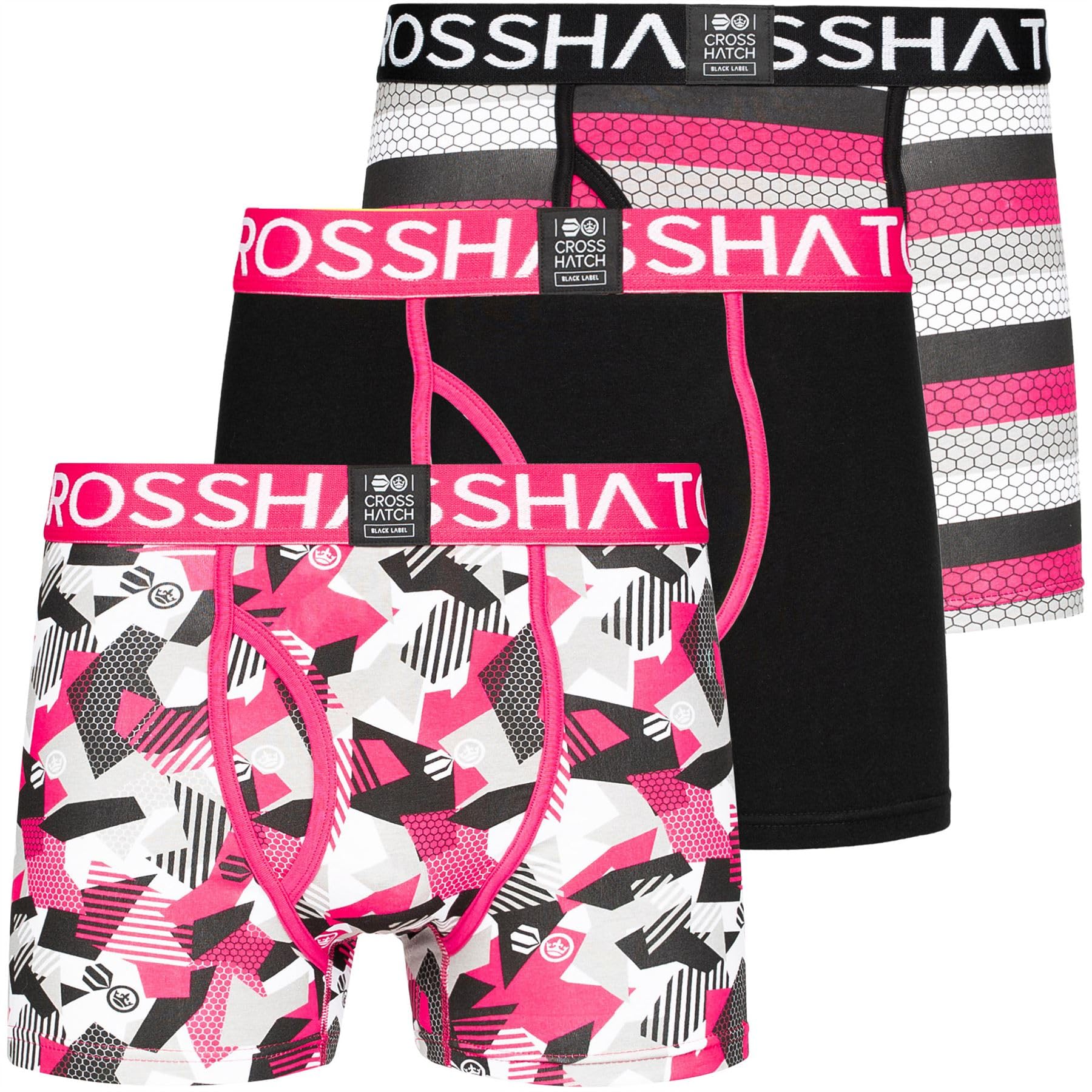 Wjl Whispering Jones London Men's Crystaline - Fuchsia 3 Pack Crosshatch Boxers Designer Multiple Shorts Underwear Trunks Gift Set, M