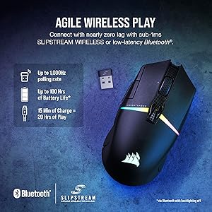 Corsair NIGHTSABRE RGB Wireless Gaming Mouse for FPS, MOBA - 26,000 DPI - 11 Programmable Buttons - Up to 100hrs Battery - iCUE Compatible - Black