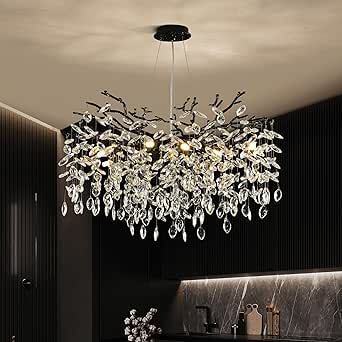 Upfelw Modern Crystal Tree Branch Chandelier, D30'' Luxury Black Round ...