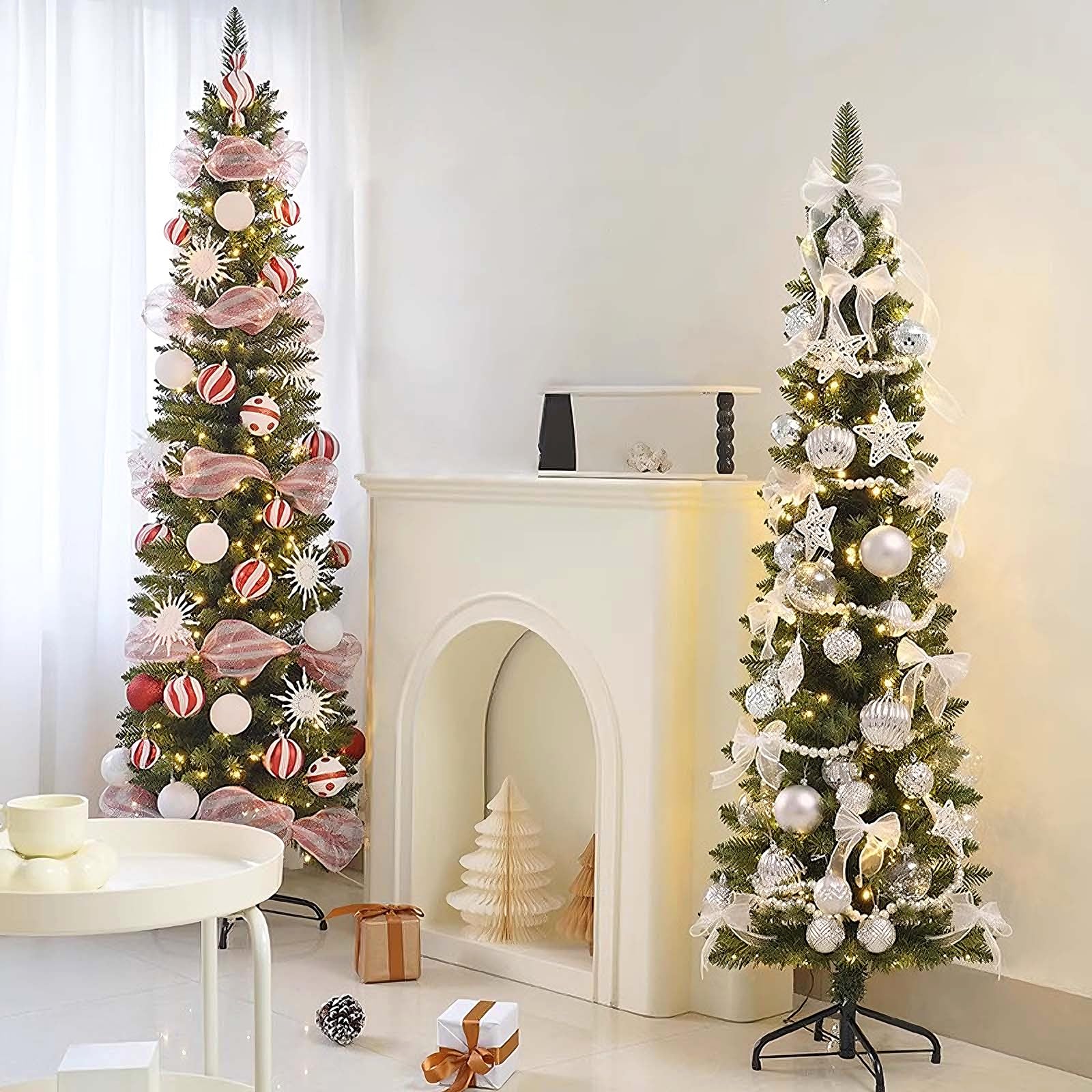 Alberi di Natale Artificiali Piccolo Decorazioni Natalizie Materiale in PVC Albero di Natale Slim Perfetti per la Casa, i Negozi e le Decorazioni Natalizie(Red,150cm/59.1")