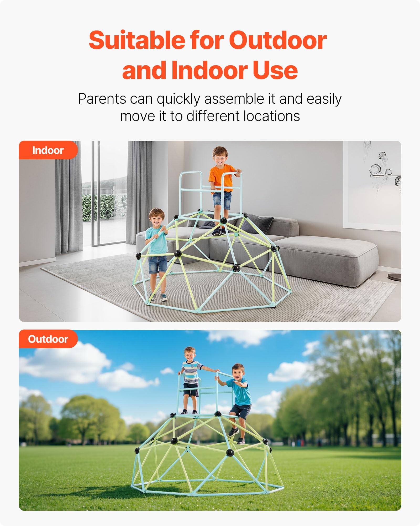 VEVOR Struttura da Arrampicata Geometrica a Cupola Larghezza 183 cm, Carico 270 kg, Attrezzatura da Arrampicata per Bambini dai 3 ai 10 Anni, Parco Giochi Giardino Esercizio da Esterno Blu Verde