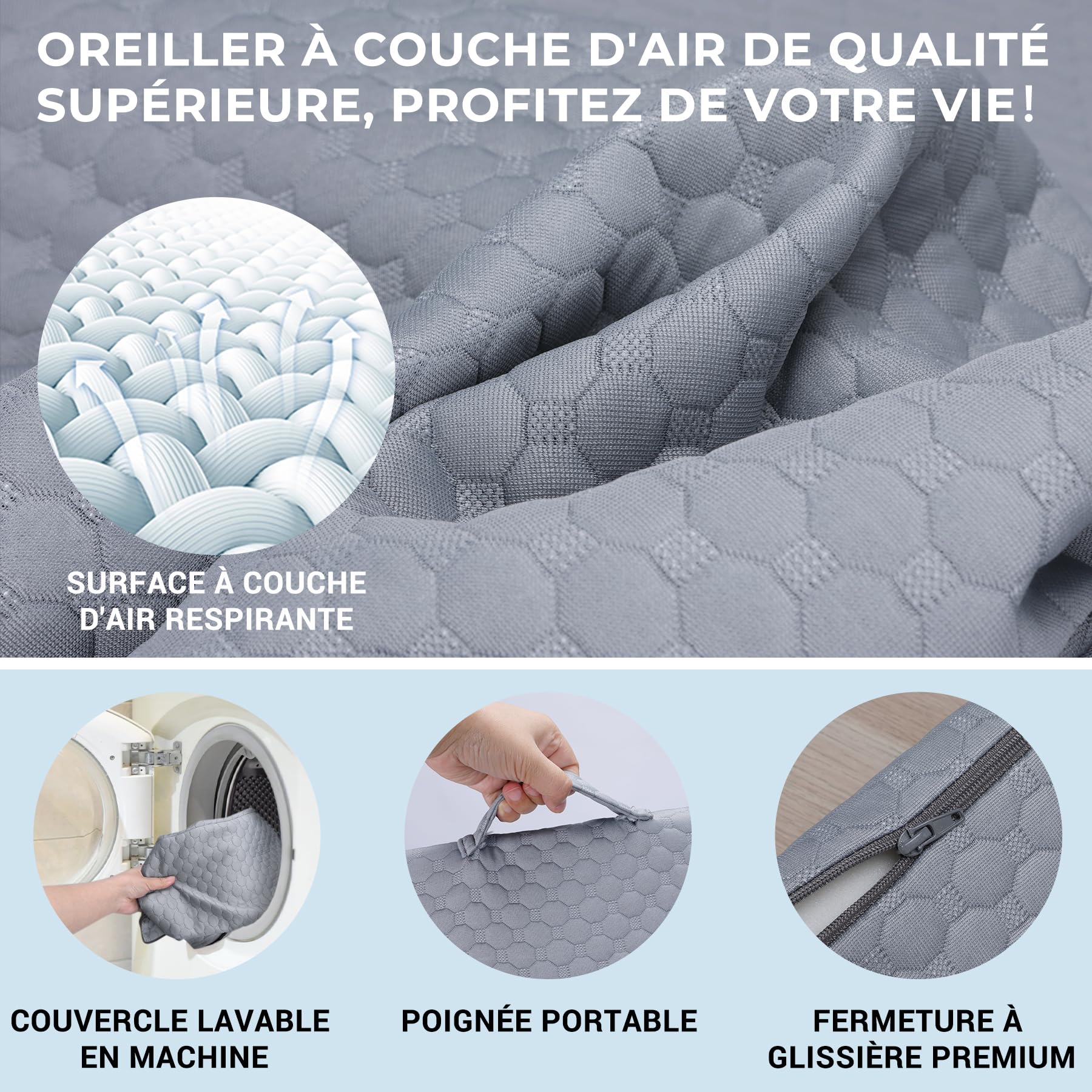 INFANZIA Coussin incliné pour lit, Coussin de Coin, Oreiller Triangle Pliable en mémoire de Forme pour l'apnée du Sommeil, Reflux Acide (Gris)