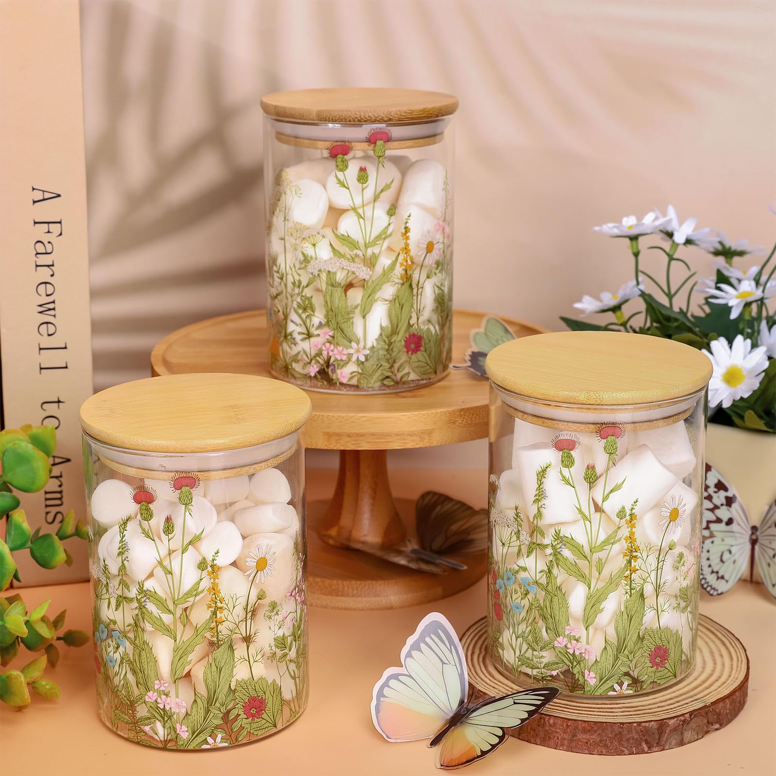 Amazon.com: JarThenaAMCS 3Pcs Vintage Wildflower Glass Storage