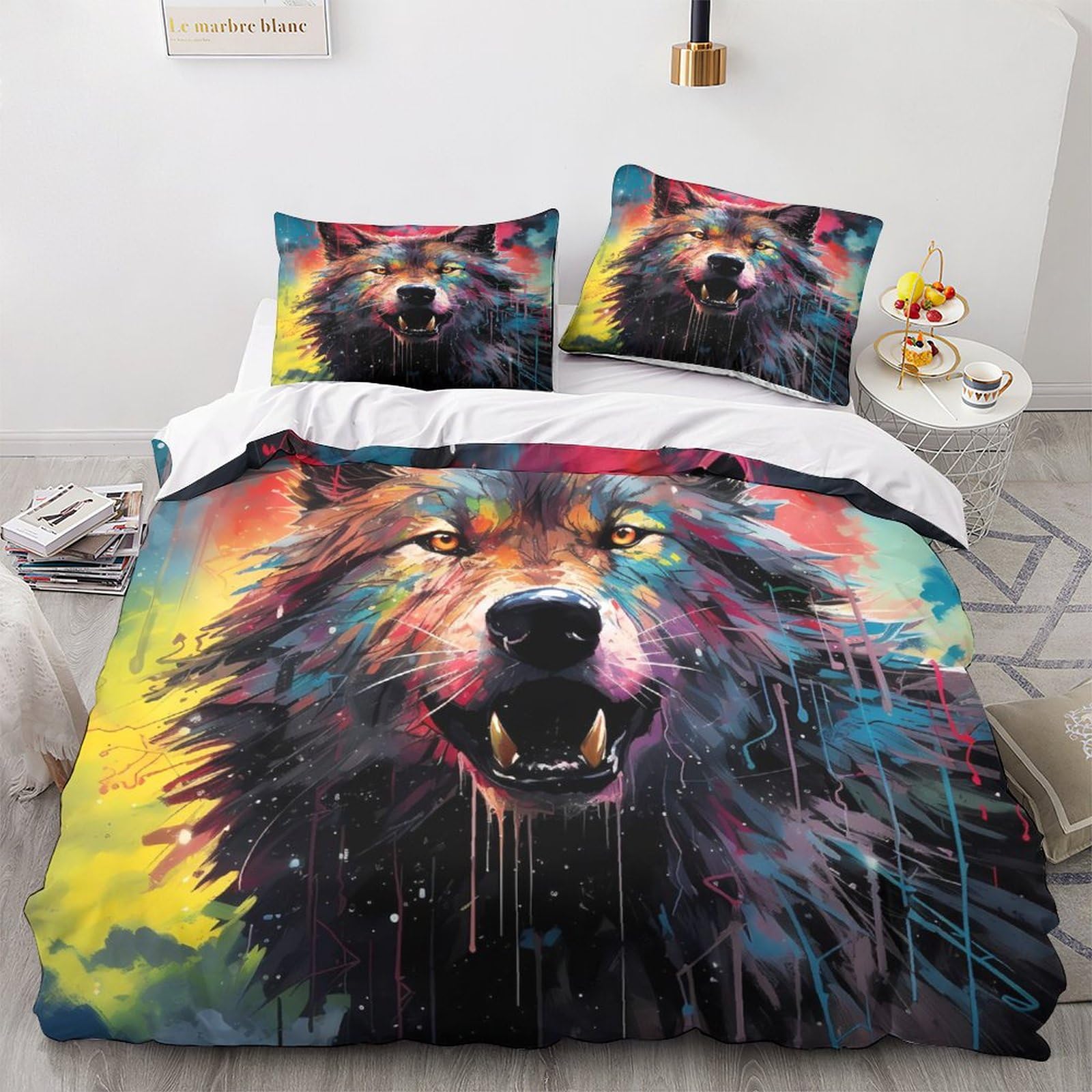 Housse de couette loup avec fermeture à glissière parure de lit microfibre