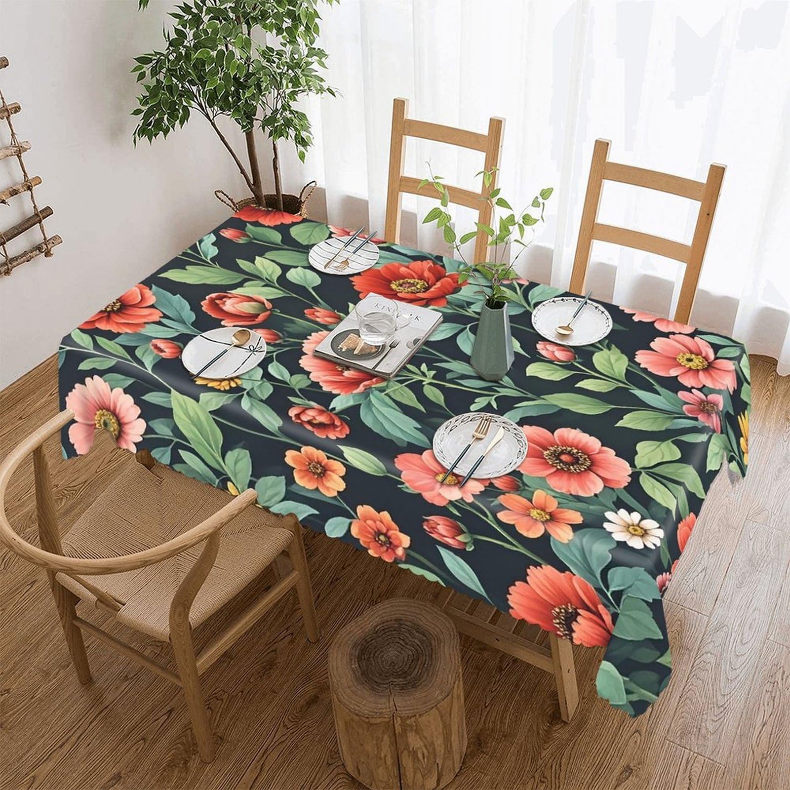 LZQPOEAS Lots of Flowers Tablecloth Rectangle Table Cloth Decorative Fabric Table Cover Waterproof Seasonal Table Cover Wrinkle Resistant Washable Table Cloth for Party Picnic Dinner Decor 55"x70"