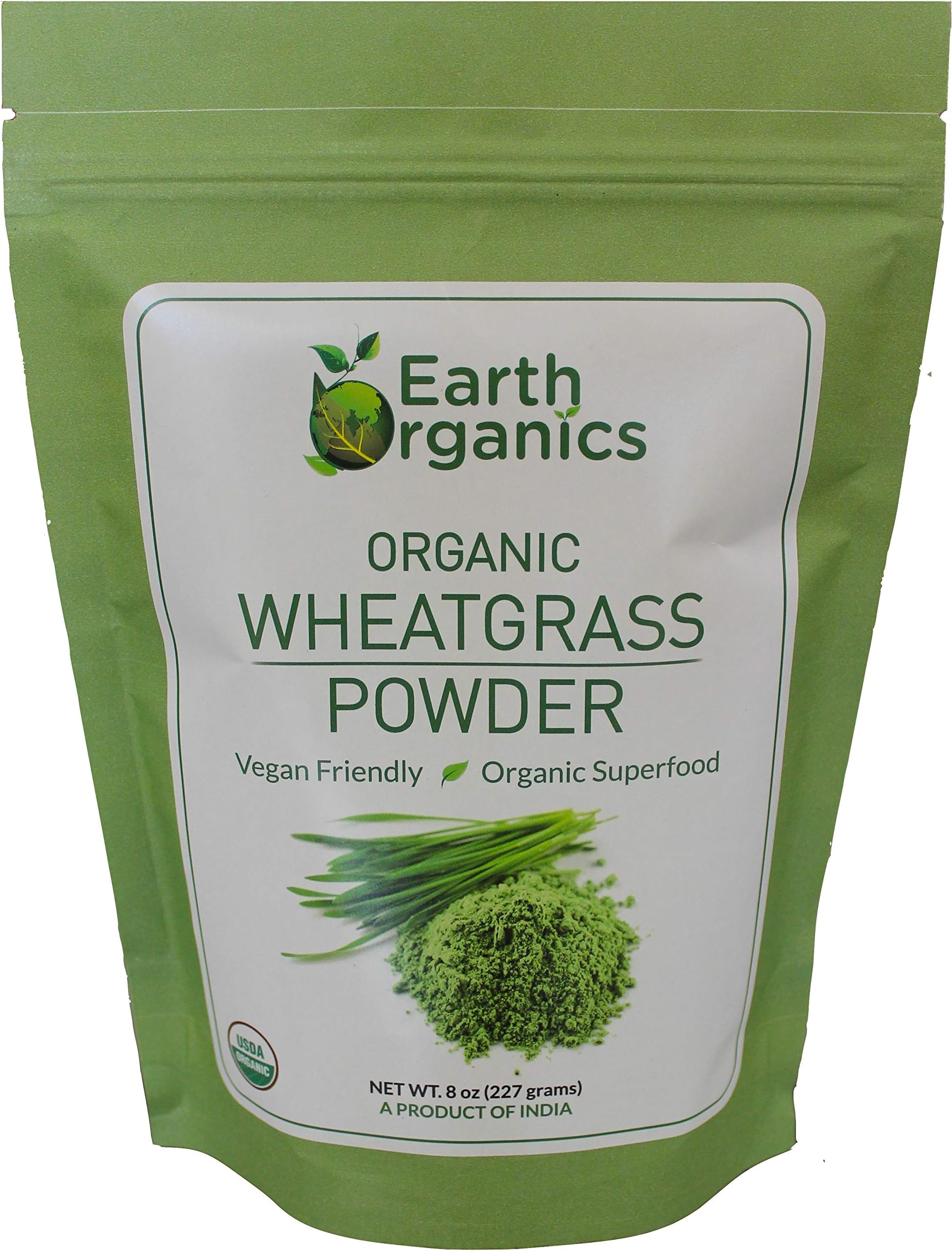 Organic Wheatgrass Powder 8 Ounces - by Earth Organics - USDA Certified Organic - Nutritionally Rich Raw Superfood from India