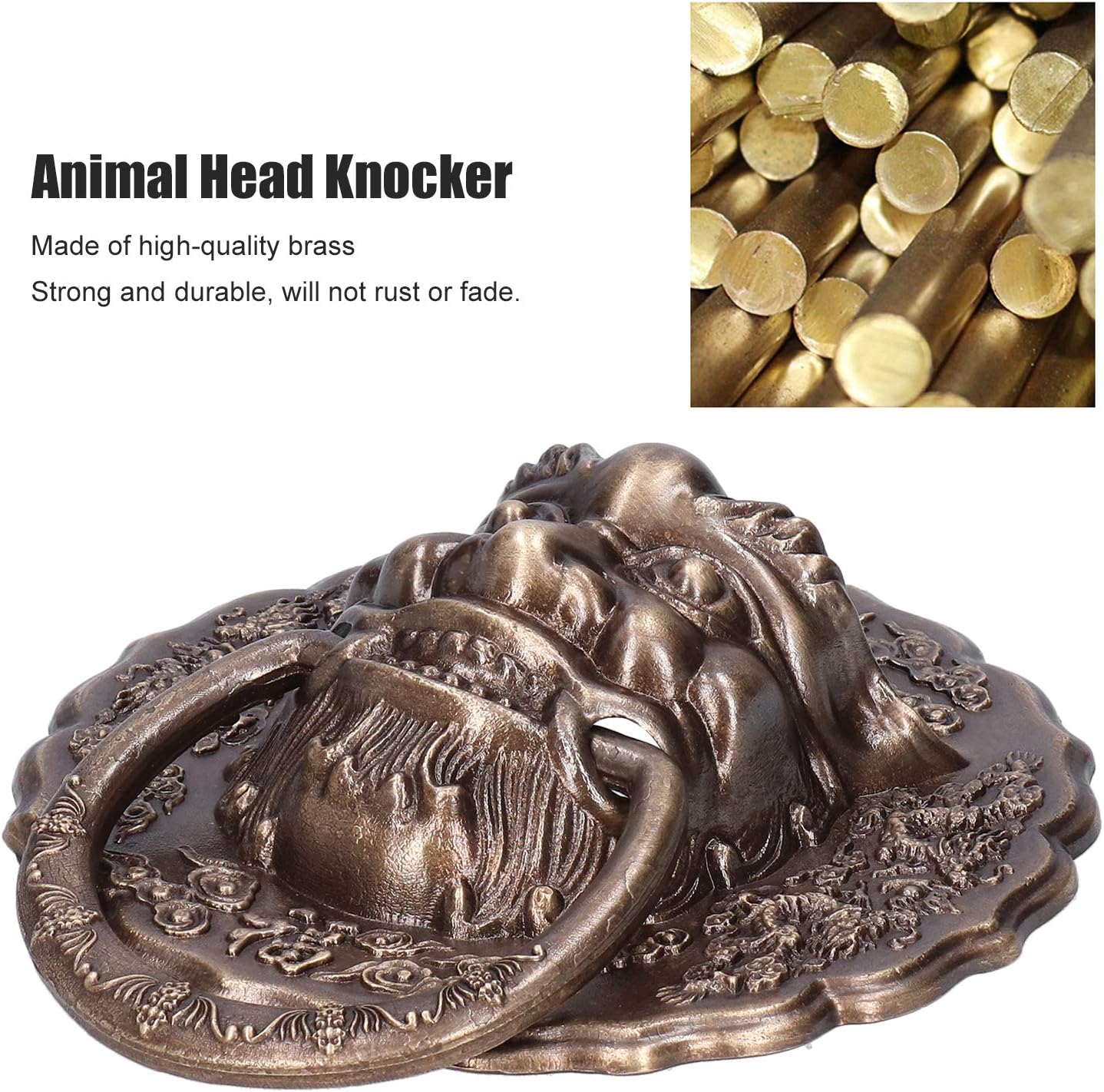 Fafeicy Antique Beast Door Ring, Industrial Hardware Knobs & Hand Wheels Brass Double Door Pull Handle Wooden Door Copper Pull Ring