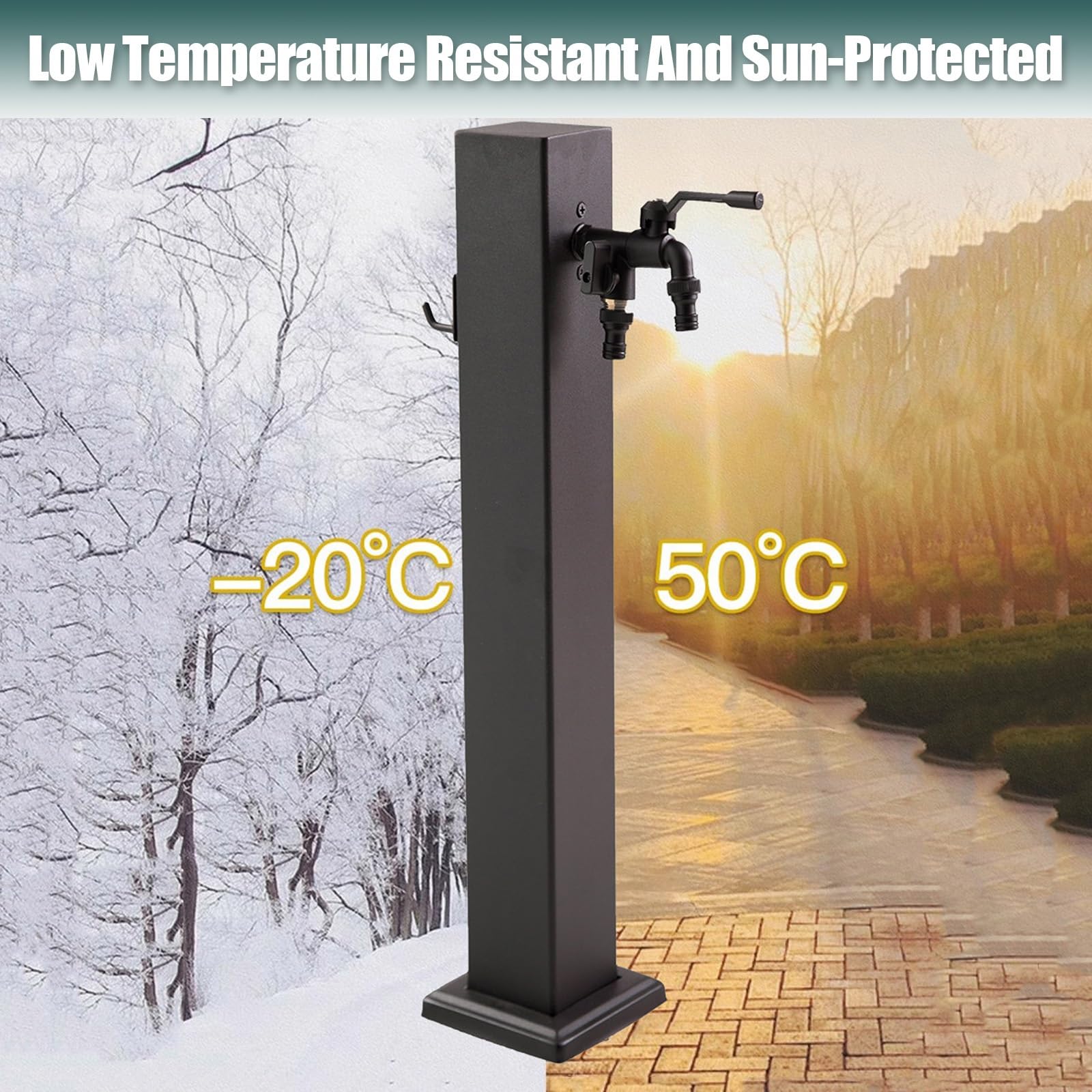 Columna de agua vertical de jardín para exteriores, soporte de manguera de acero inoxidable independiente con grifo, dispensador de agua anticongelante para riego y lavado